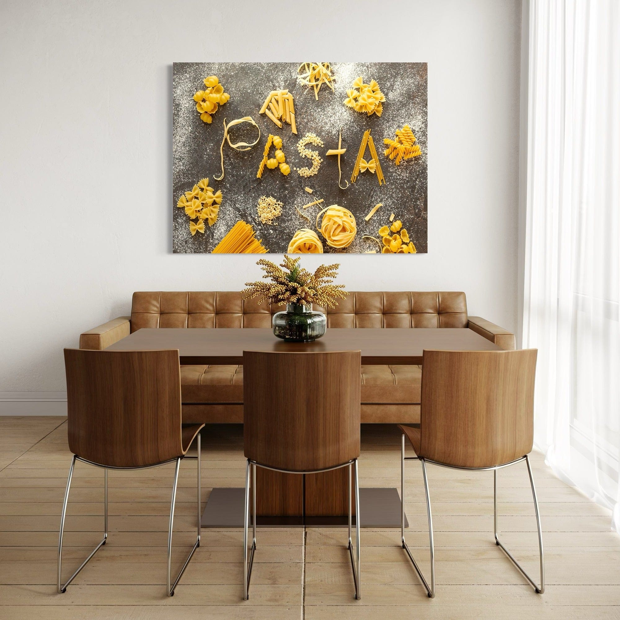 Neutral kitchen canvas art with pasta typography, perfect for dining area or pantry decor