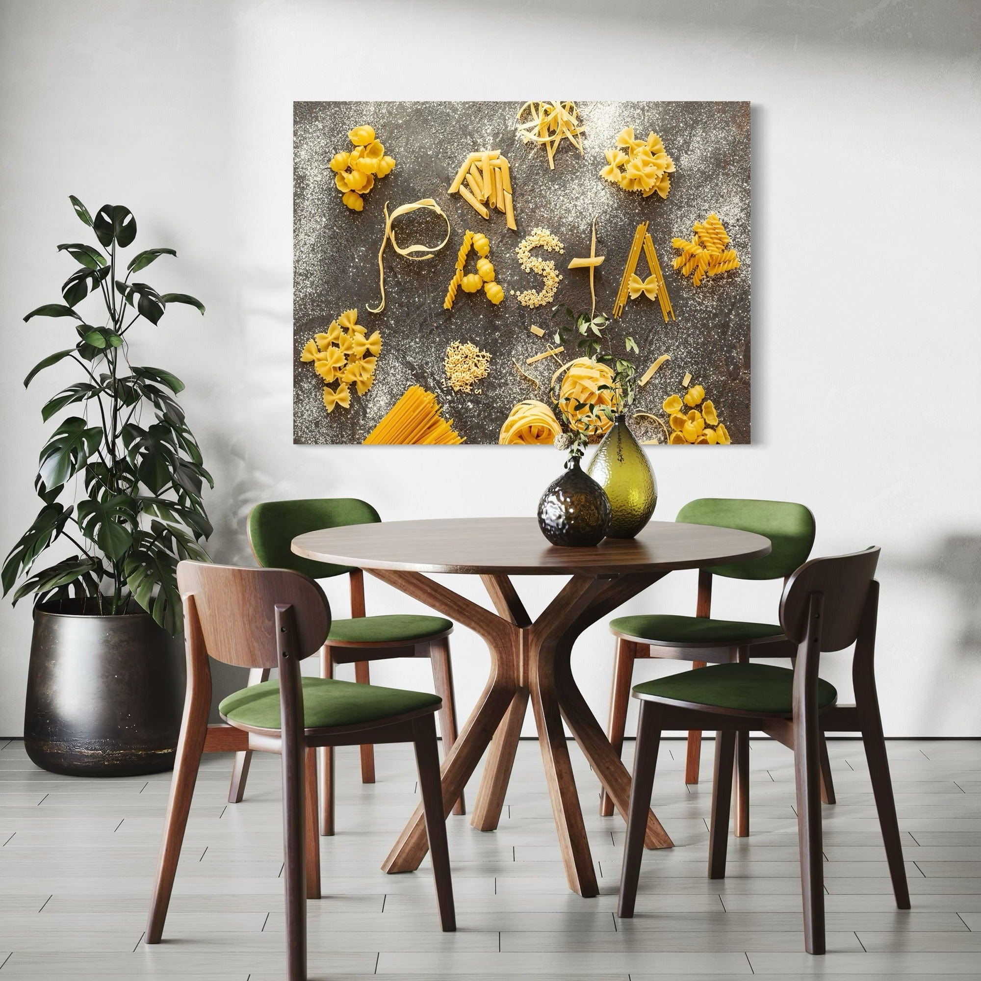 Chef gift kitchen wall art, pasta arrangement canvas print, restaurant food poster
