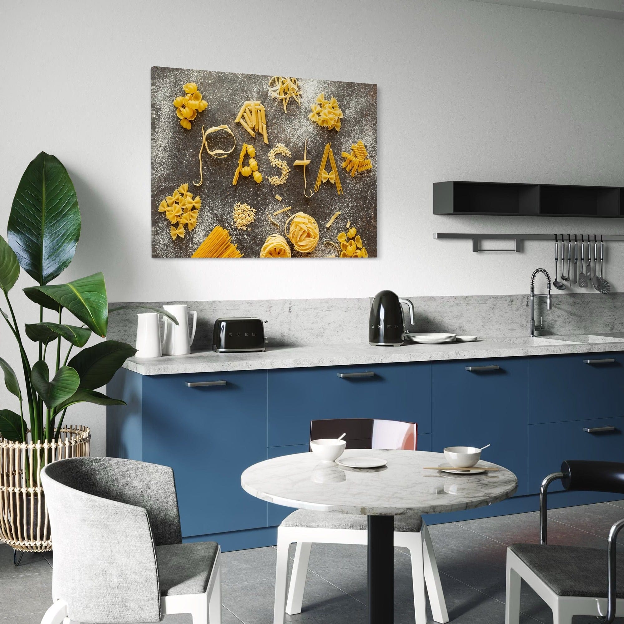 Trendy kitchen poster, handmade PASTA lettering with noodles, Italian food canvas wall art