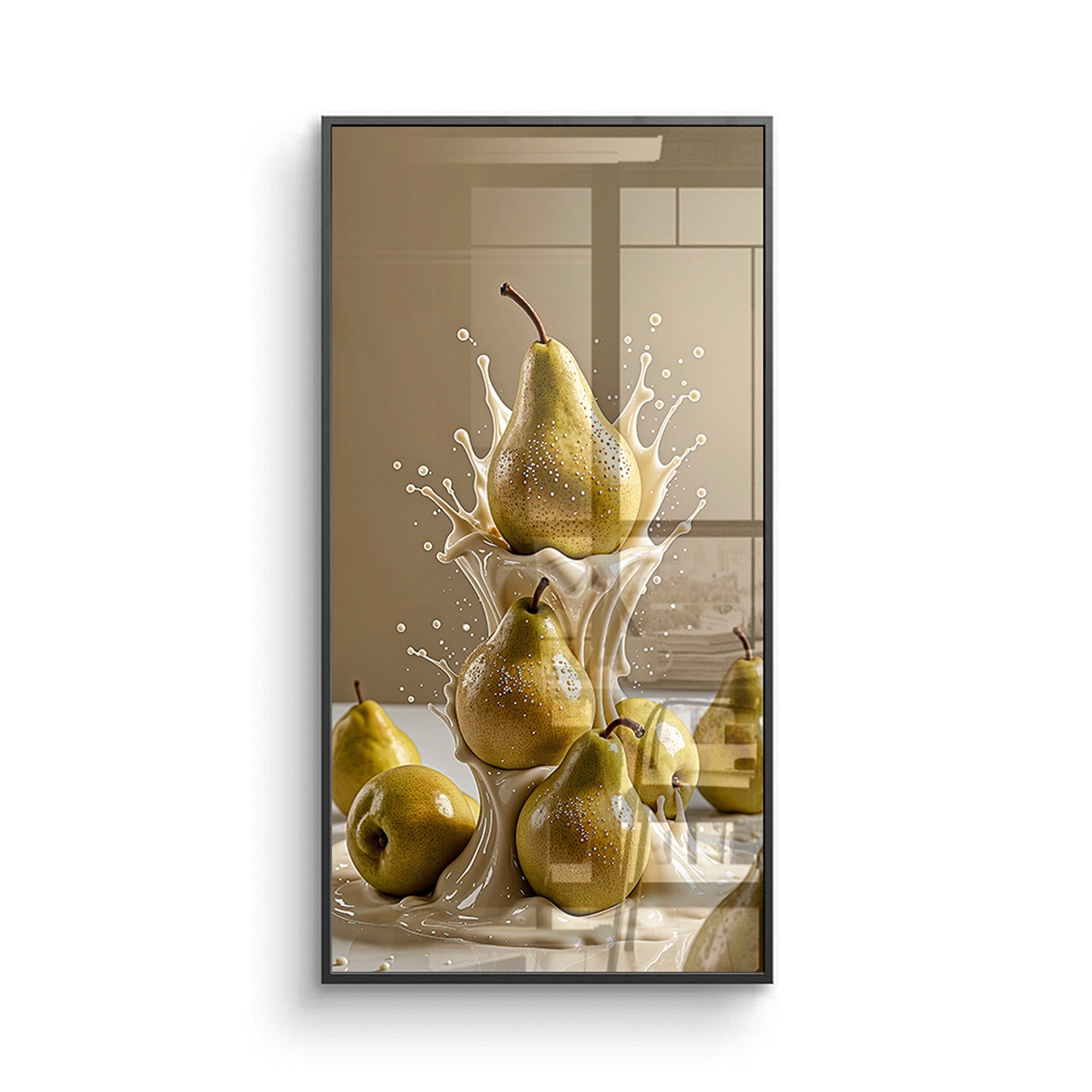 Pear Delight canvas close-up — glossy pears and creamy splash texture