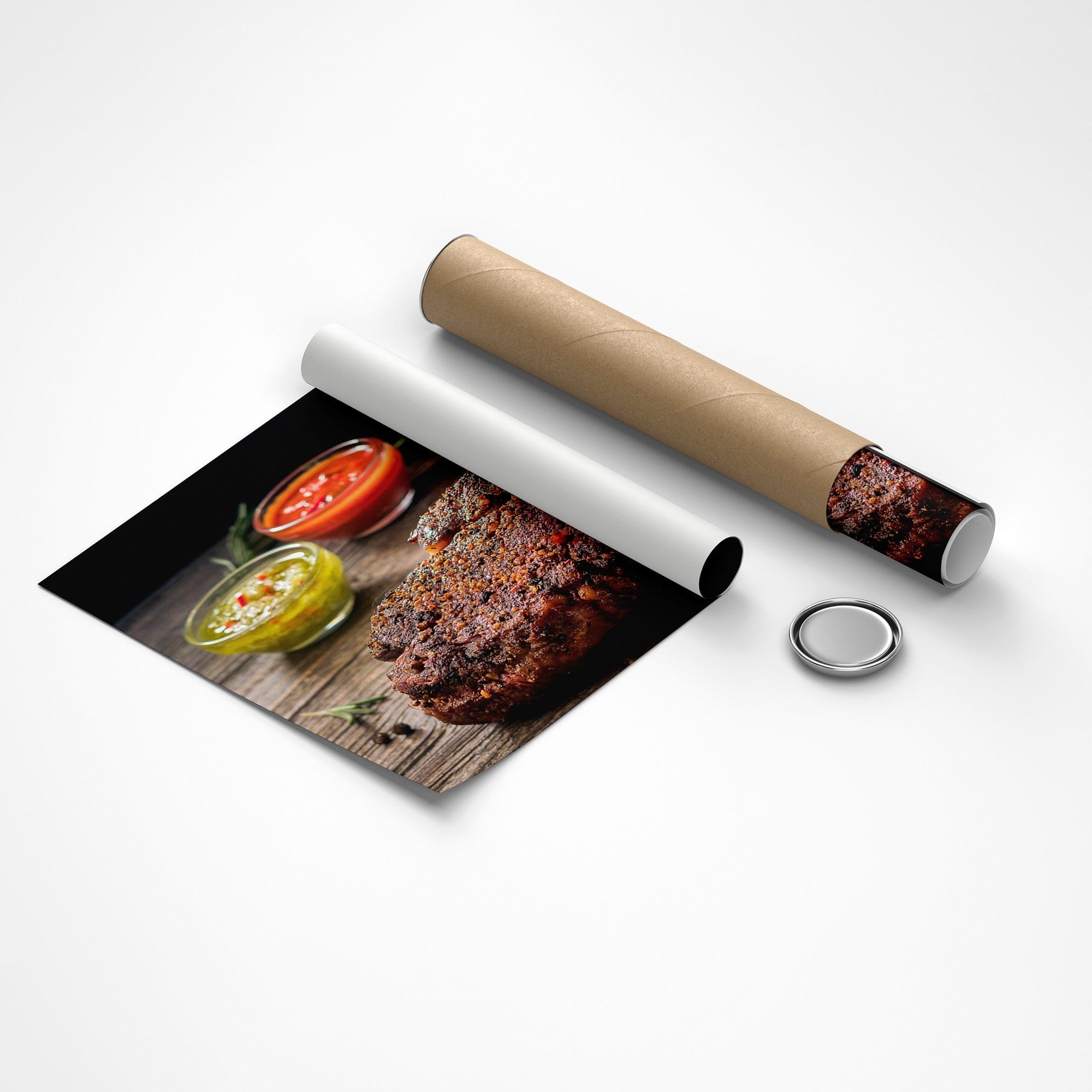 Rustic steakhouse wall poster with sauces and grill vibes