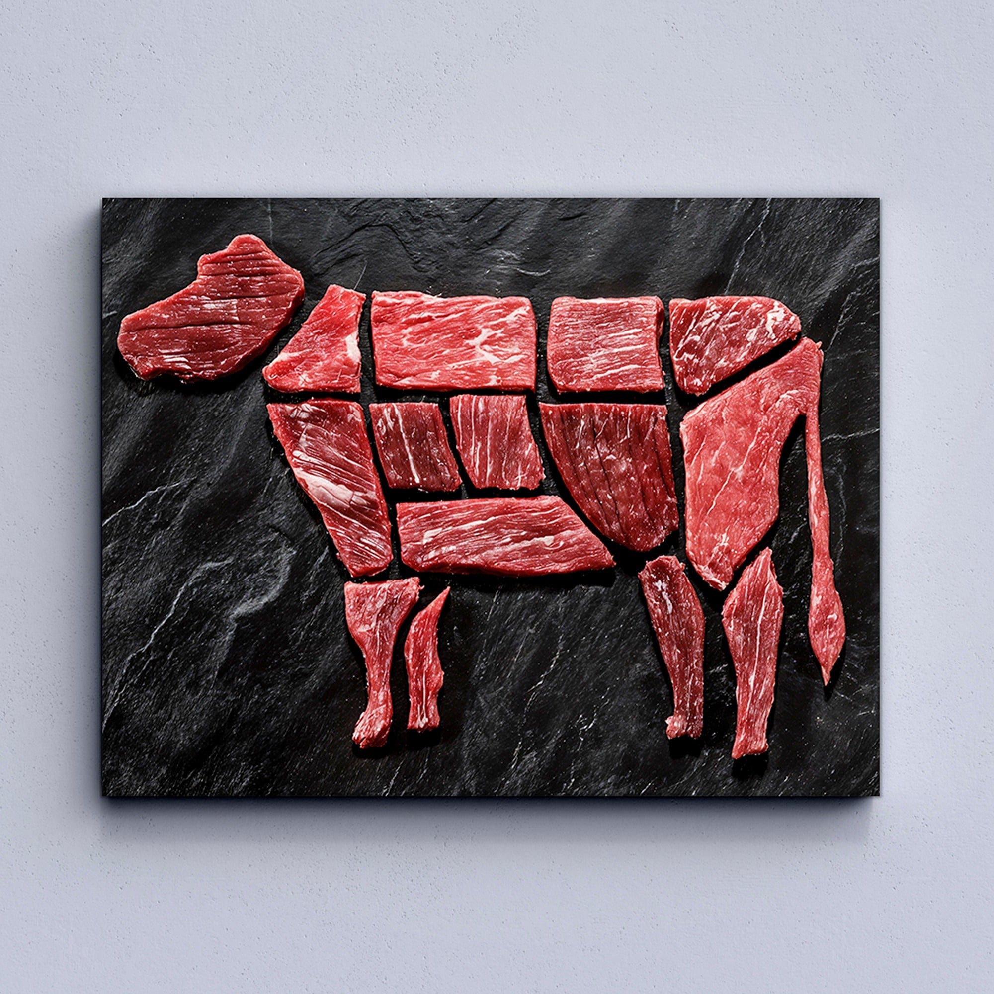 Minimalist cow meat cuts canvas wall decor