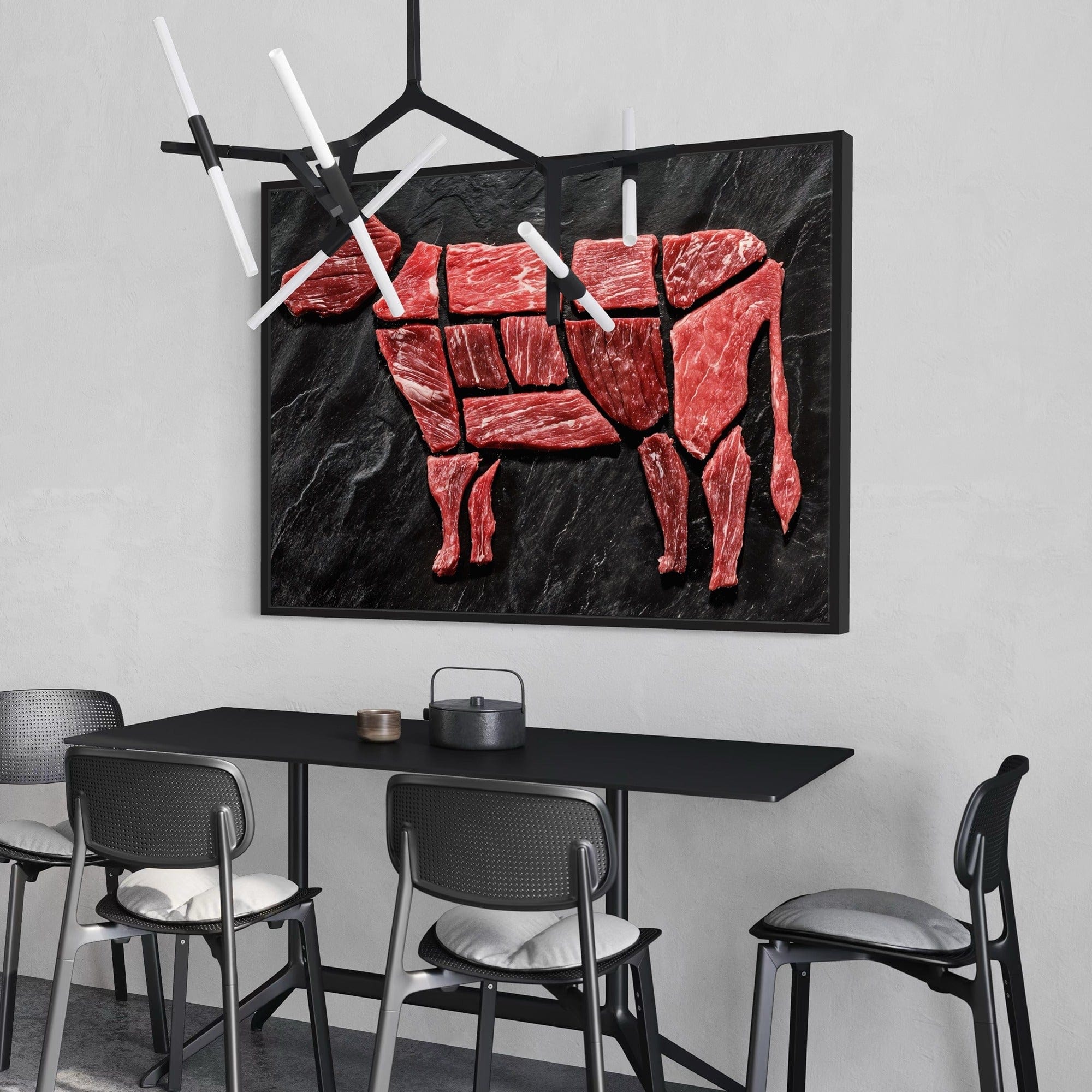 Cow silhouette with beef cuts kitchen artwork