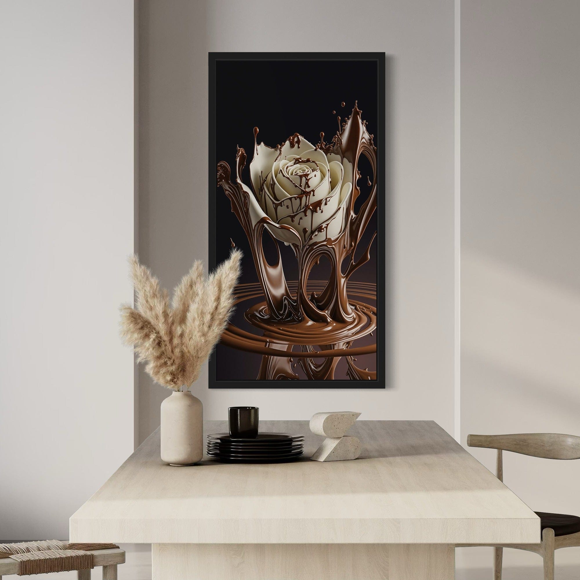 Side angle view of chocolate rose canvas print