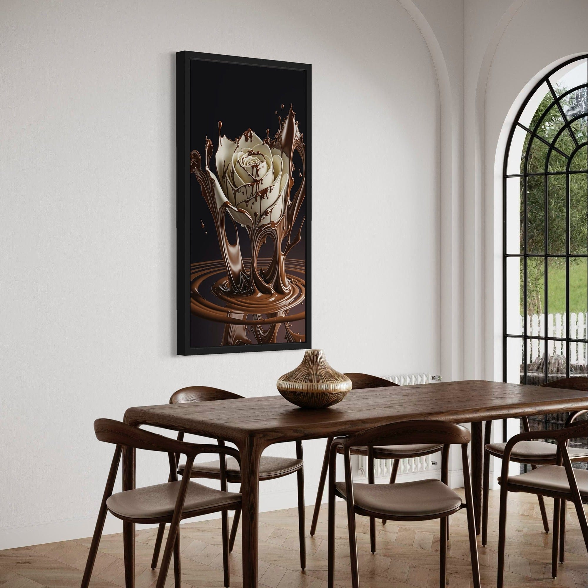 Restaurant décor scene featuring chocolate rose canvas