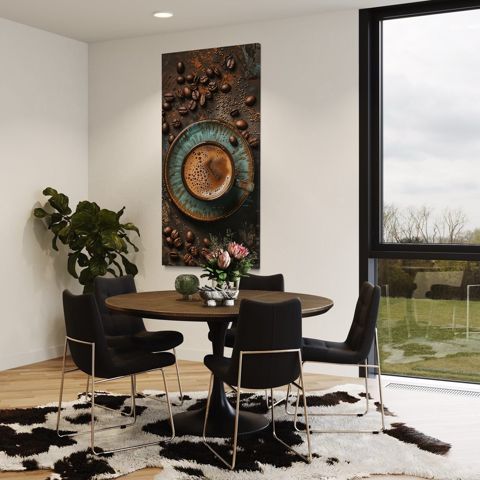 rustic teal cup coffee art for dining nook