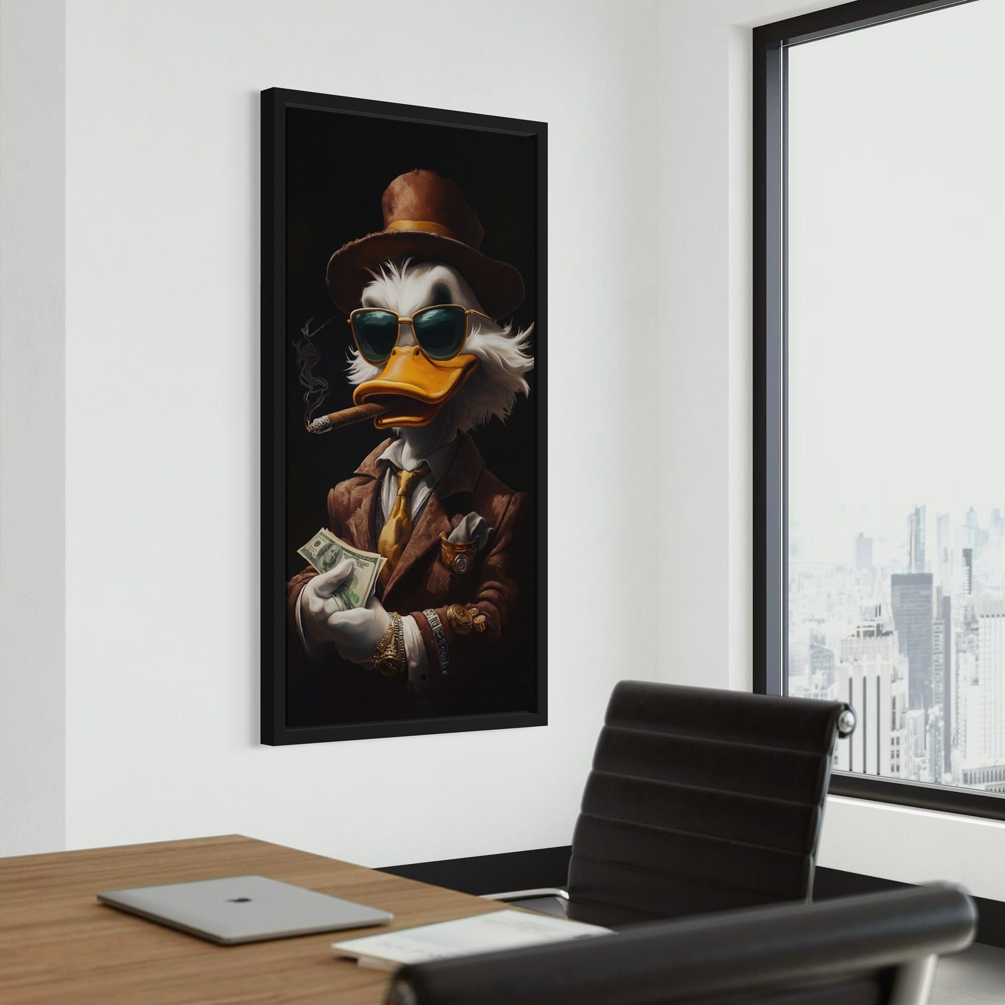 Modern workspace featuring entrepreneur mindset canvas artwork