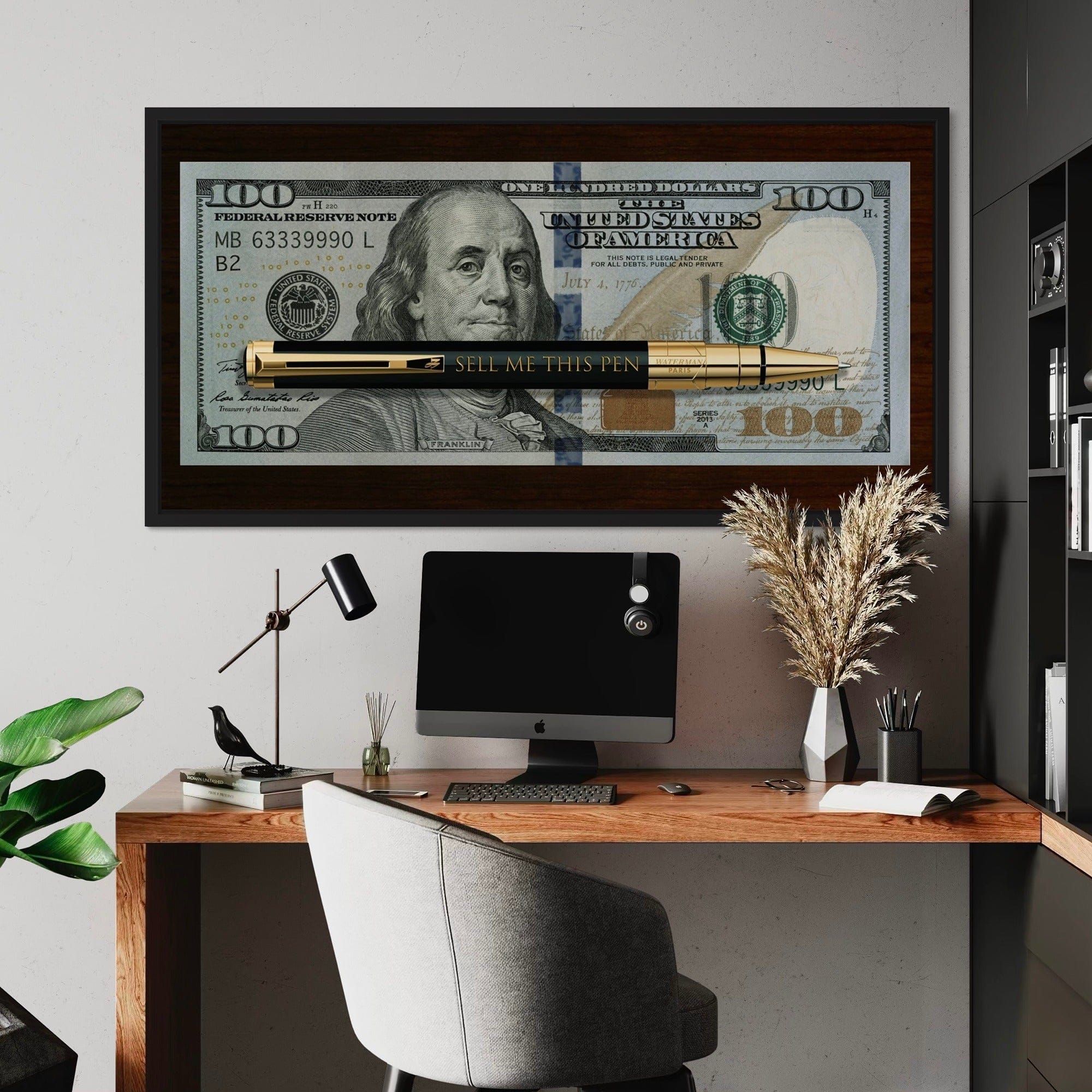 Sell me this pen canvas wall art displayed in modern office interior