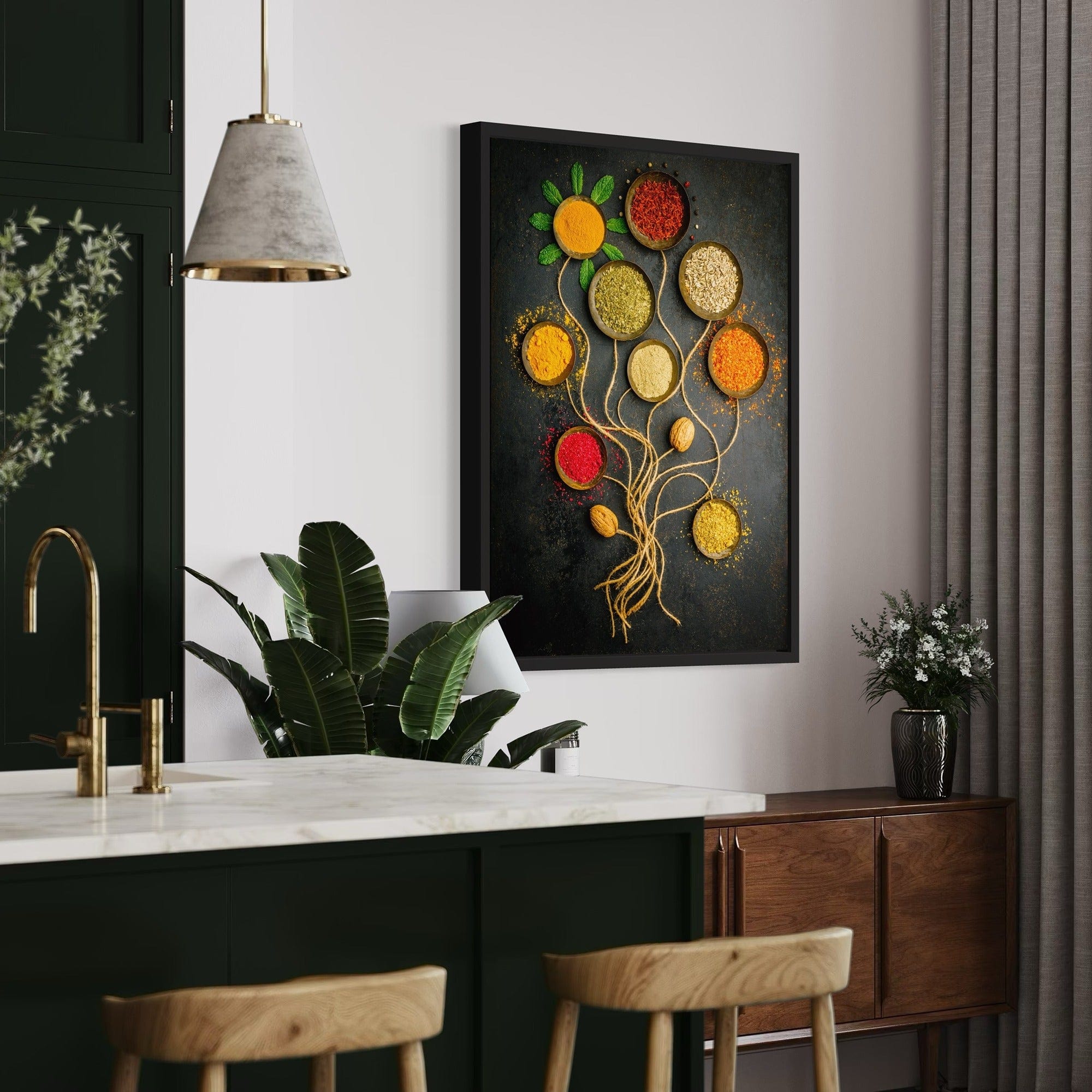 Modern kitchen canvas with herbs and spices