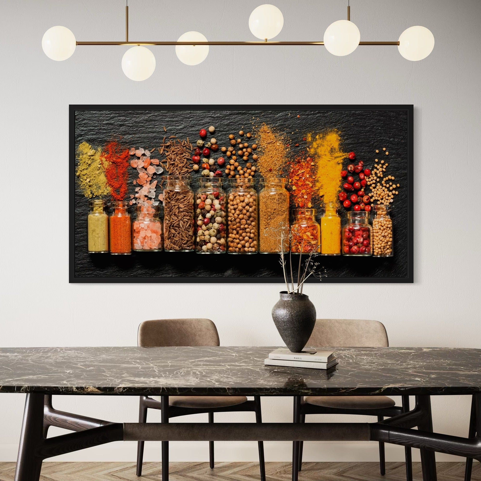 Glass jars with colorful spices poster