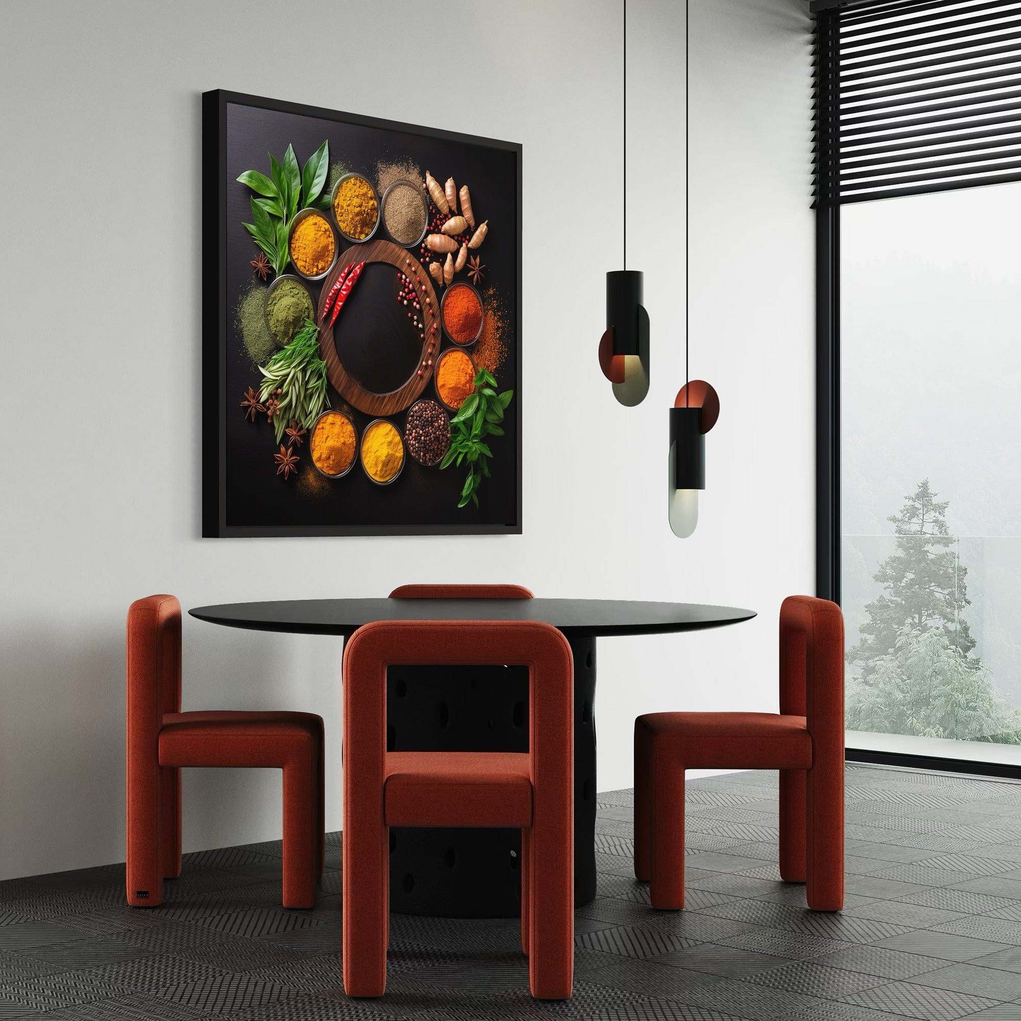 overhead flatlay spice bowls wall art