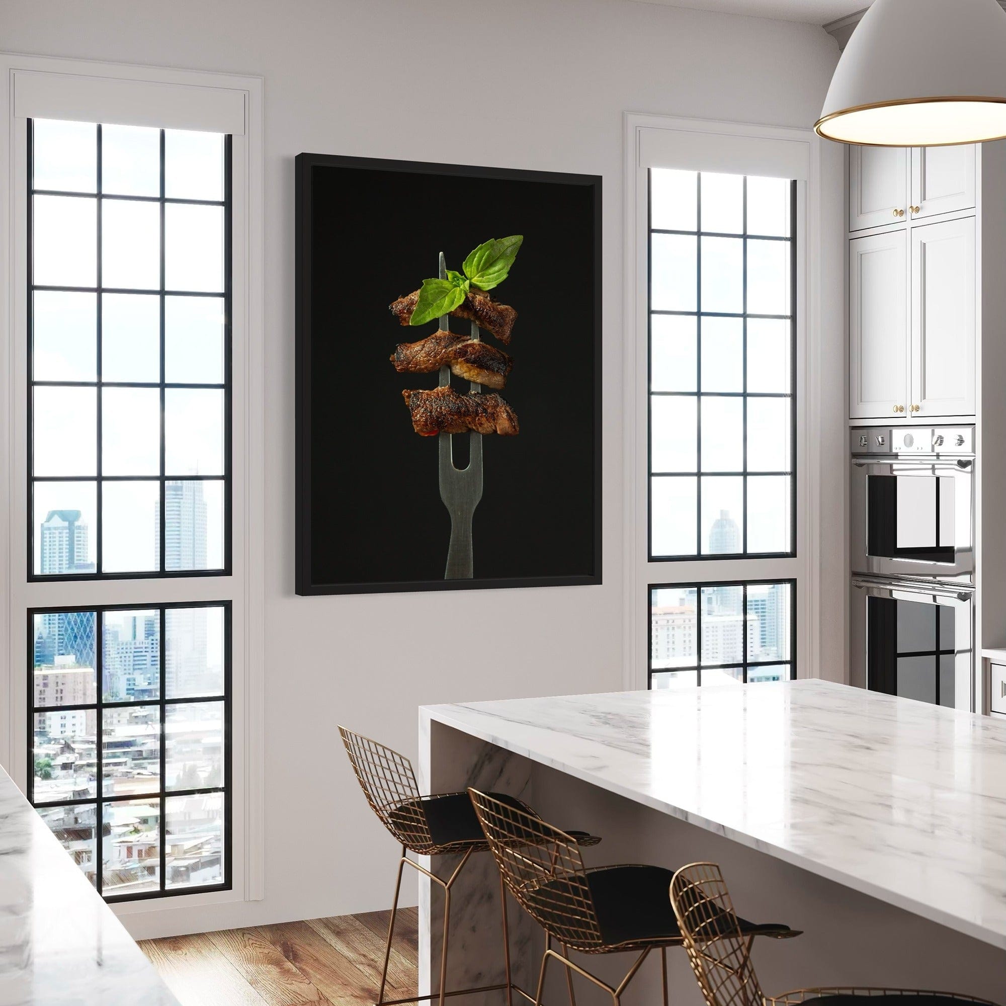 Steak lovers kitchen decor, black minimalist canvas for dining area