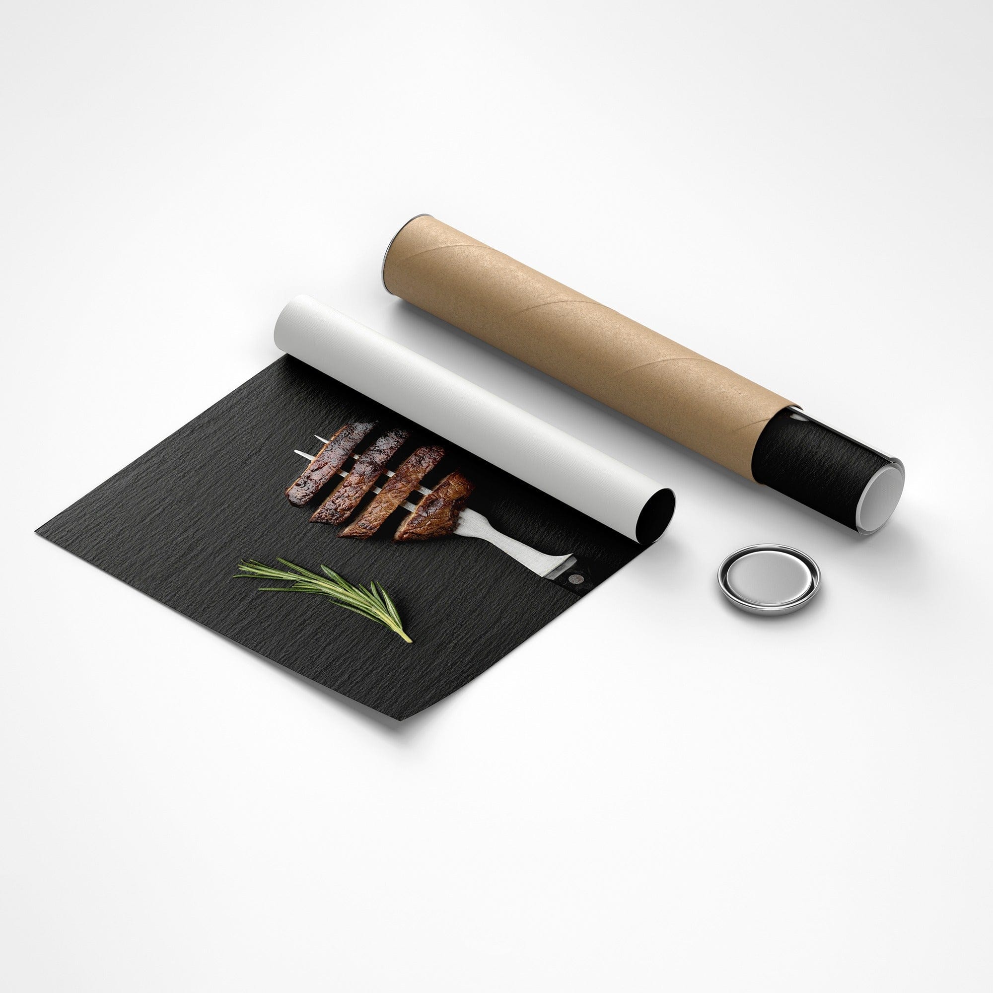Food photography canvas for kitchen walls, beef steak and cherry tomatoes