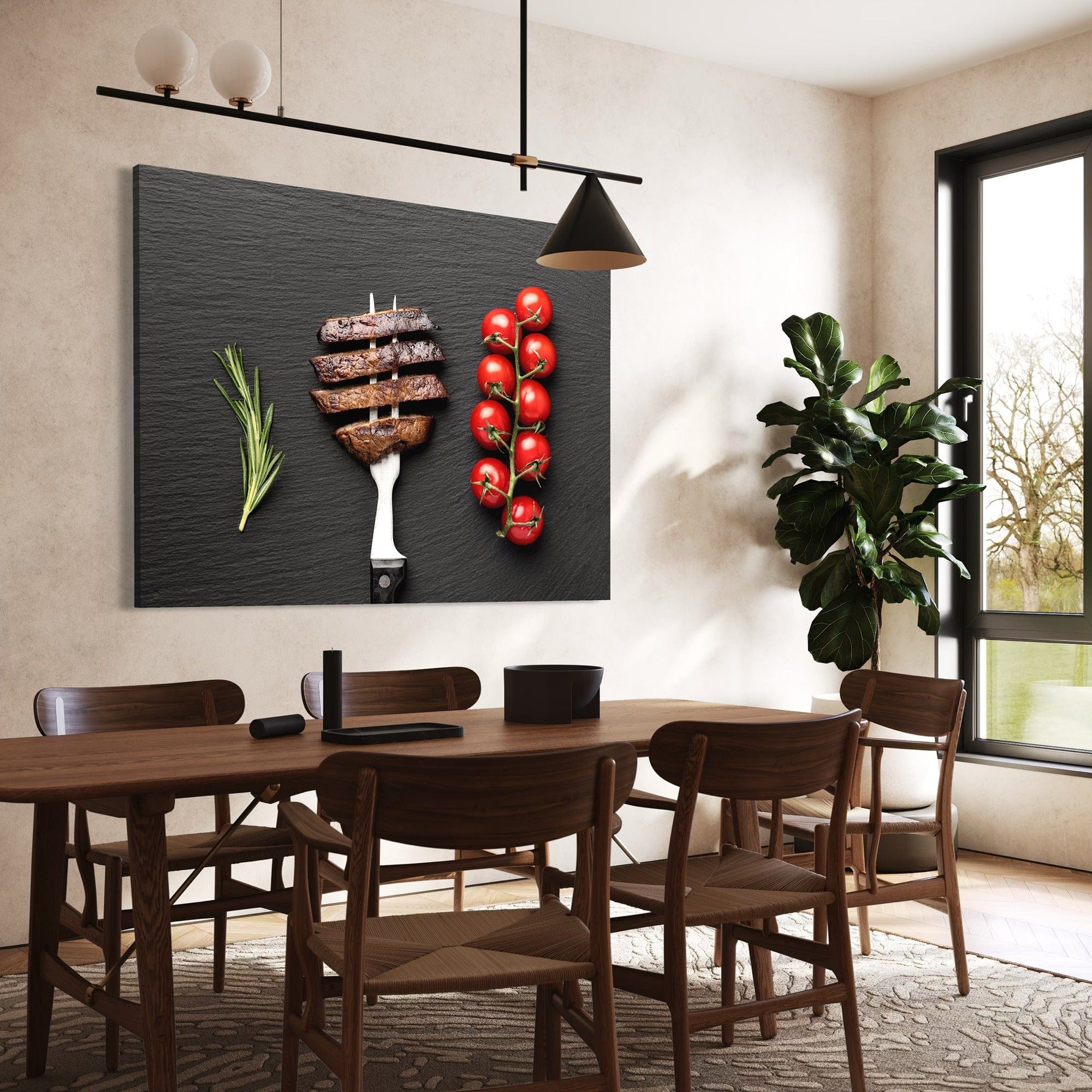 Italian kitchen wall art canvas with tomatoes and roasted steak composition