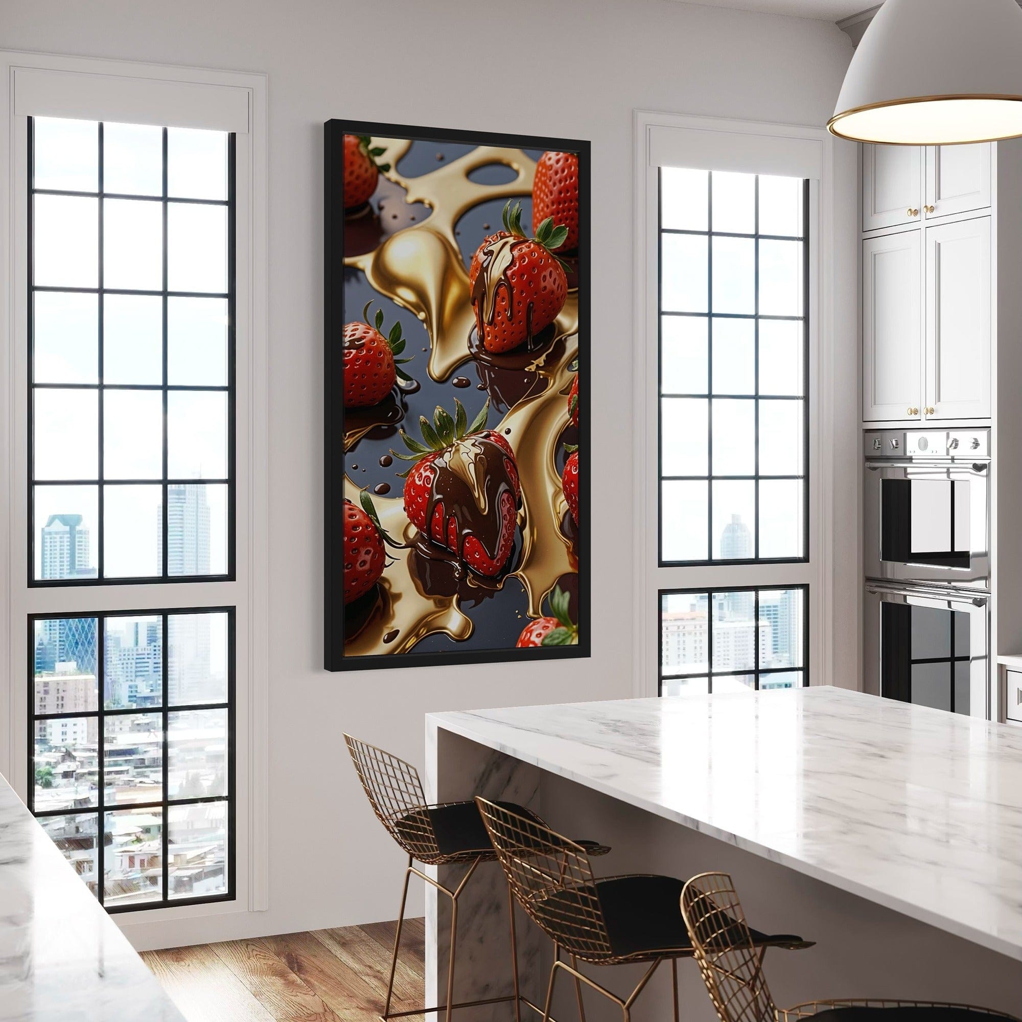 Unframed version of Strawberry Royale vertical canvas on neutral wall