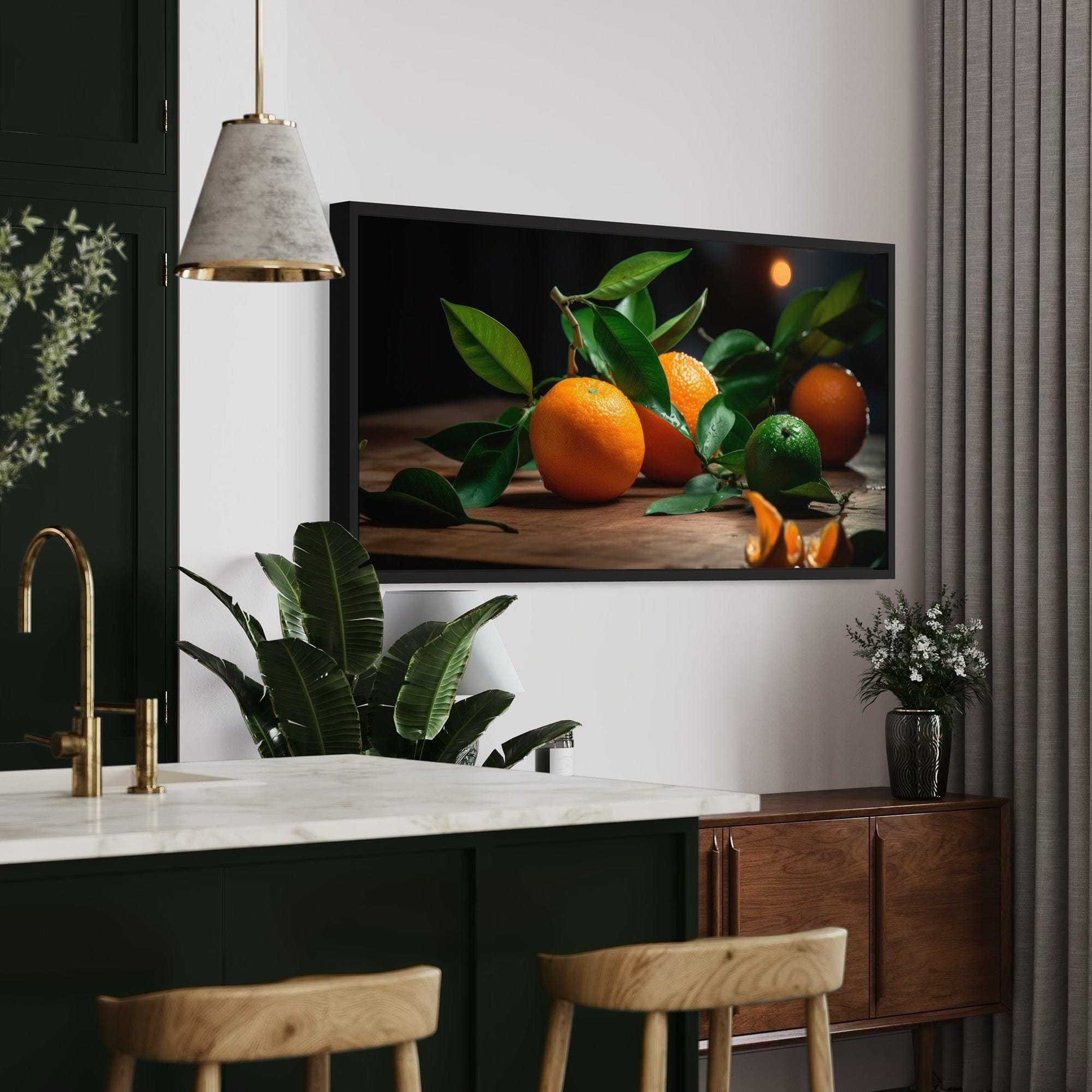 Lime and orange still life kitchen artwork