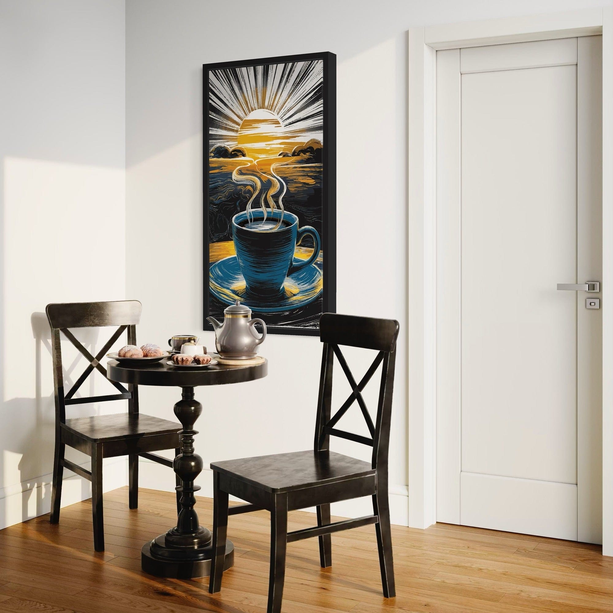 Cozy home decor morning coffee poster for kitchen