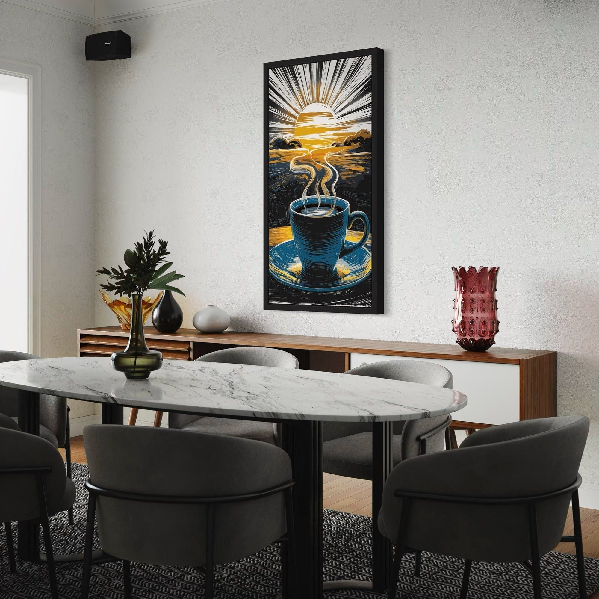 Coffee shop decor steaming coffee cup wall art