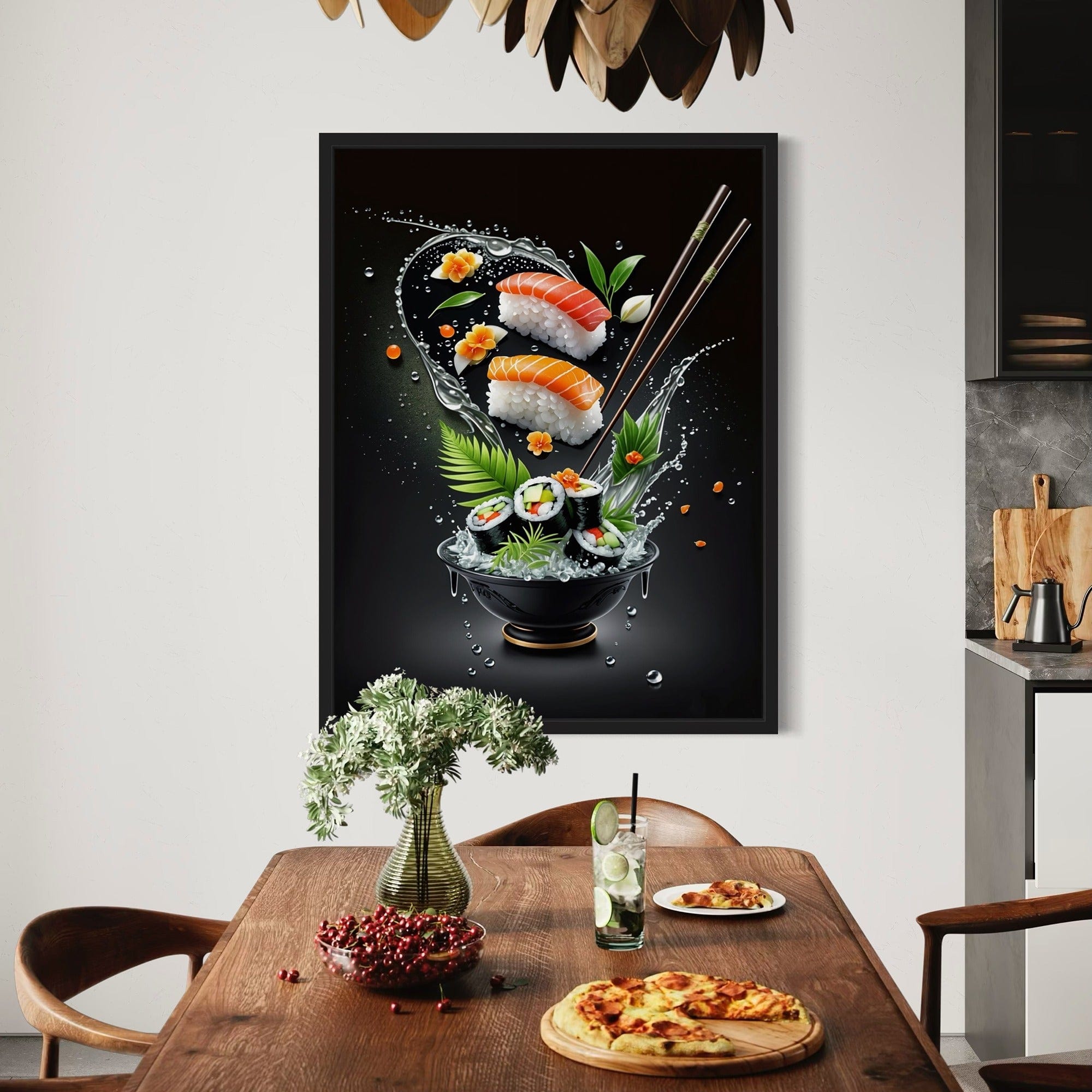 Sushi restaurant decor canvas with splash effect
