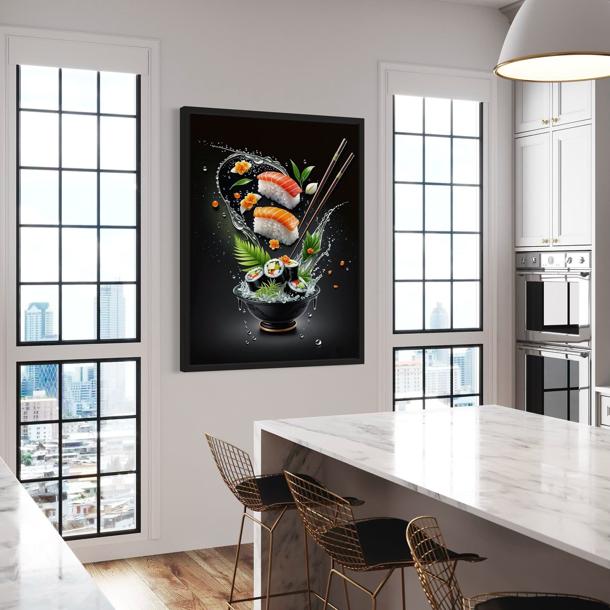 Fresh sushi rolls bowl illustration wall poster