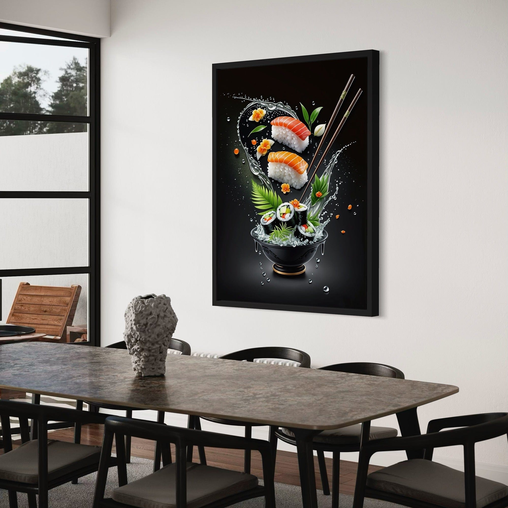 Black and gold sushi bowl wall artwork