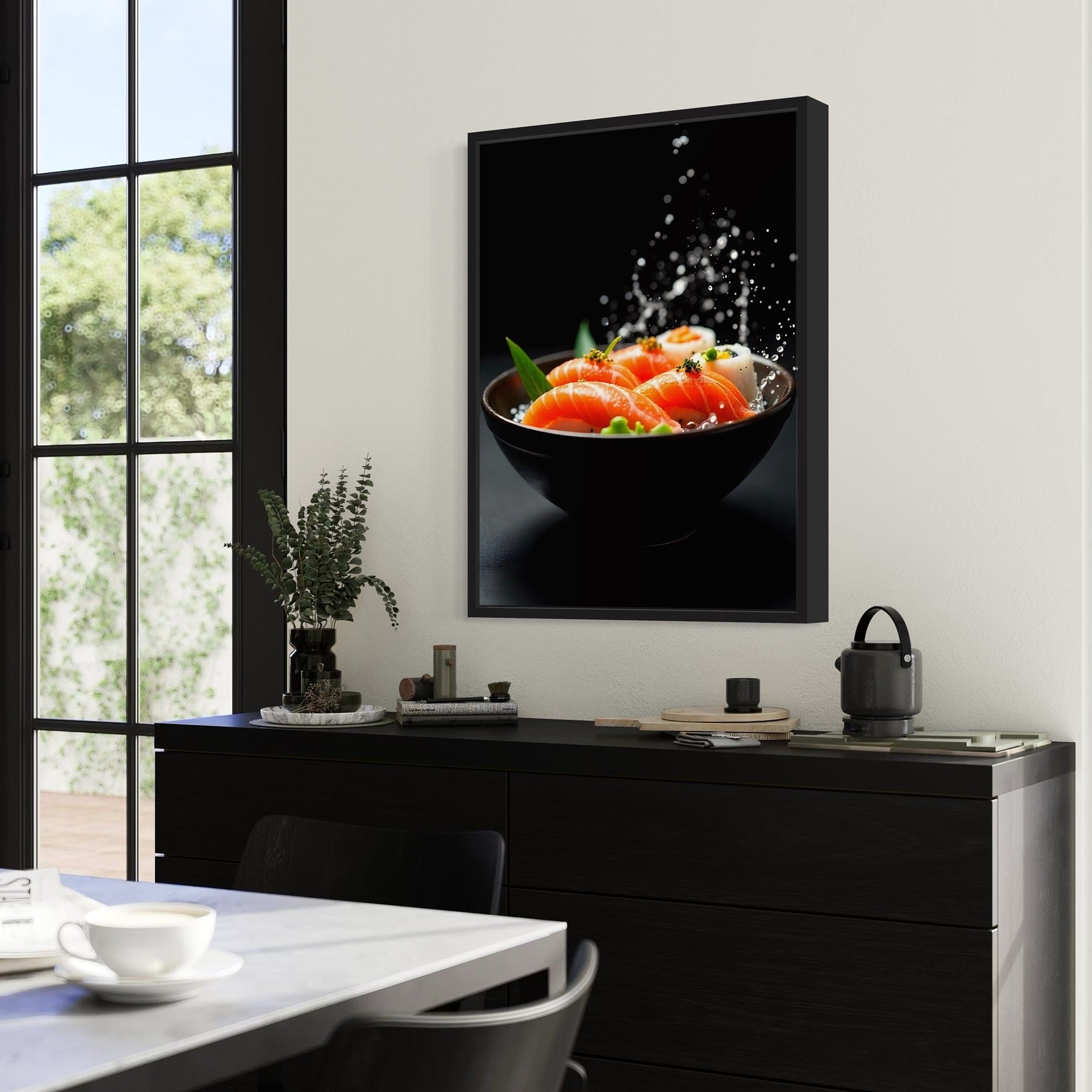 Minimalist black background sushi canvas