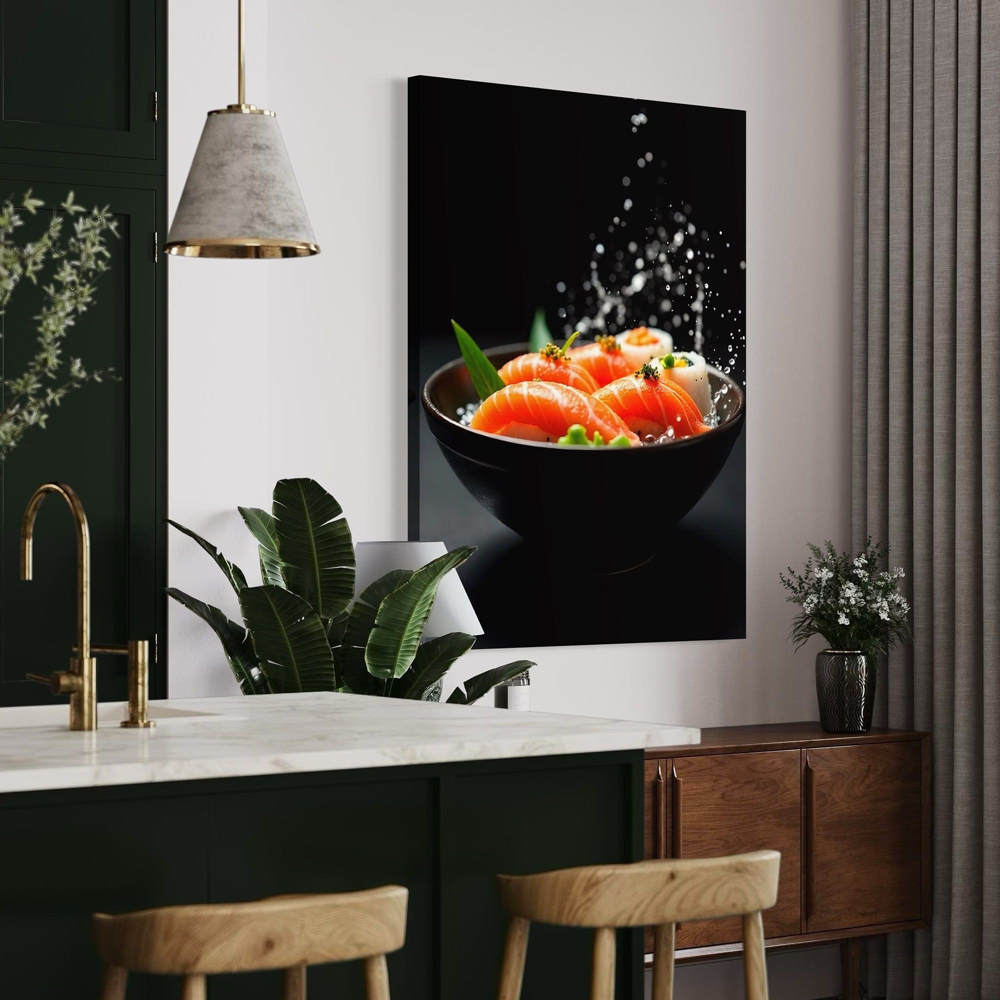Contemporary sushi photography style wall art