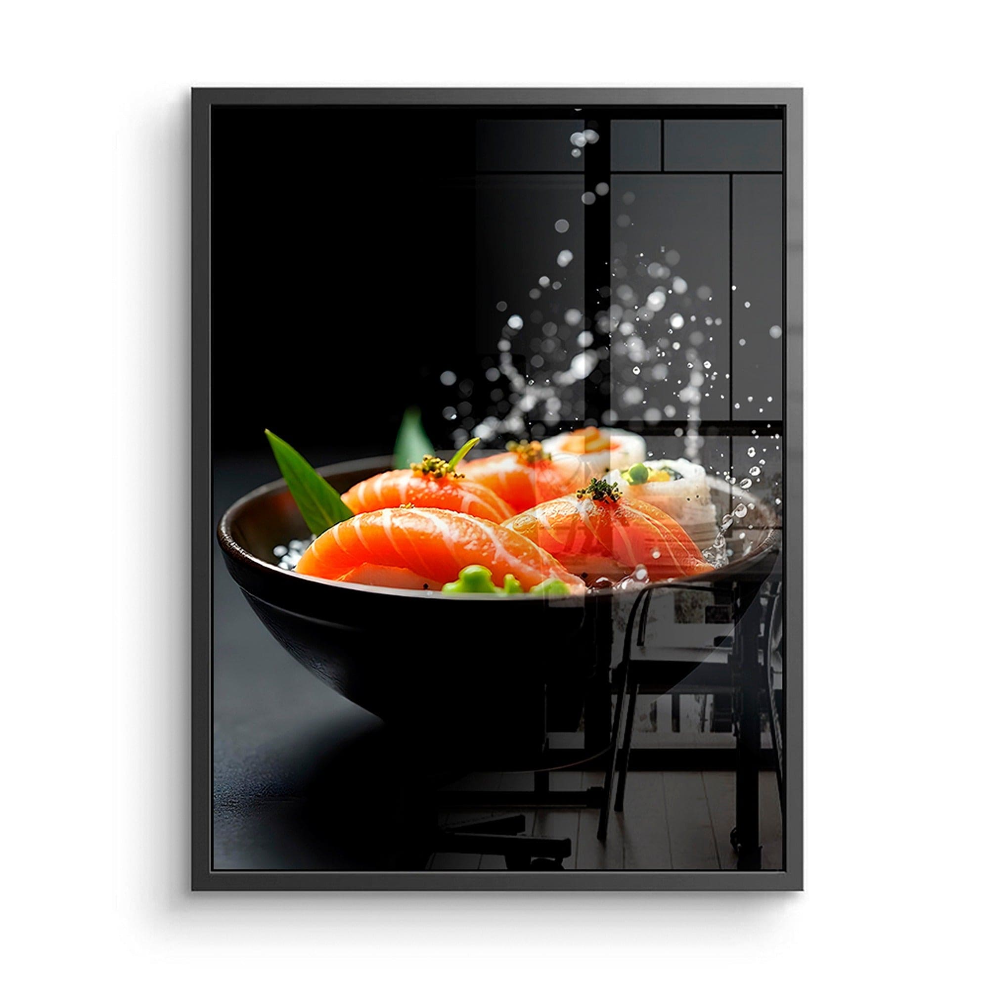 Japanese sushi wall art with water splash