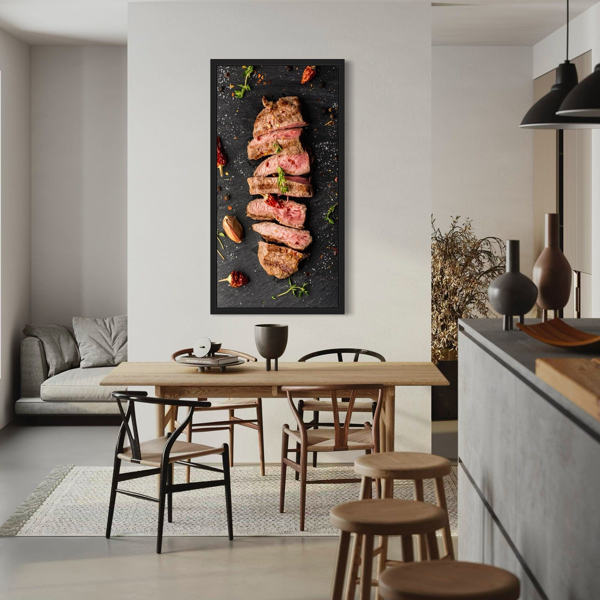 Steakhouse decor canvas print with herbs