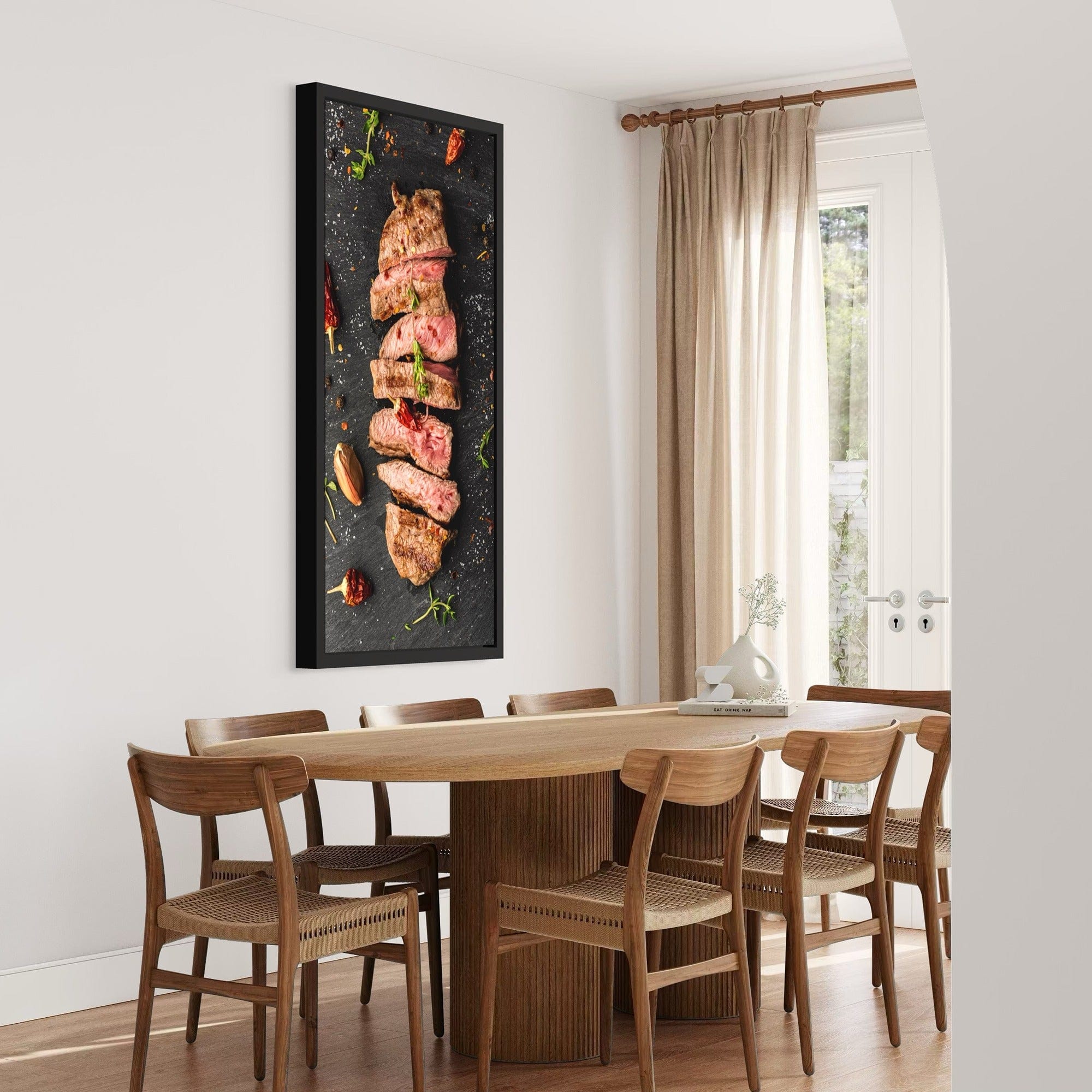 Juicy sliced steak food art poster