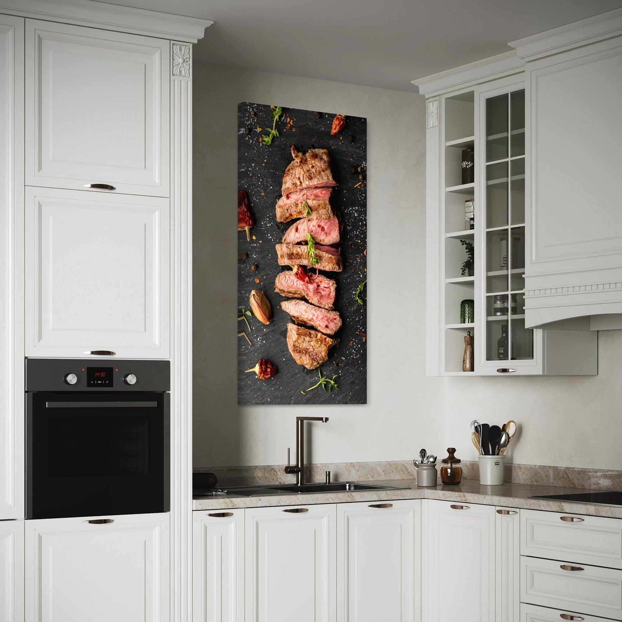 Medium rare steak slices food art canvas