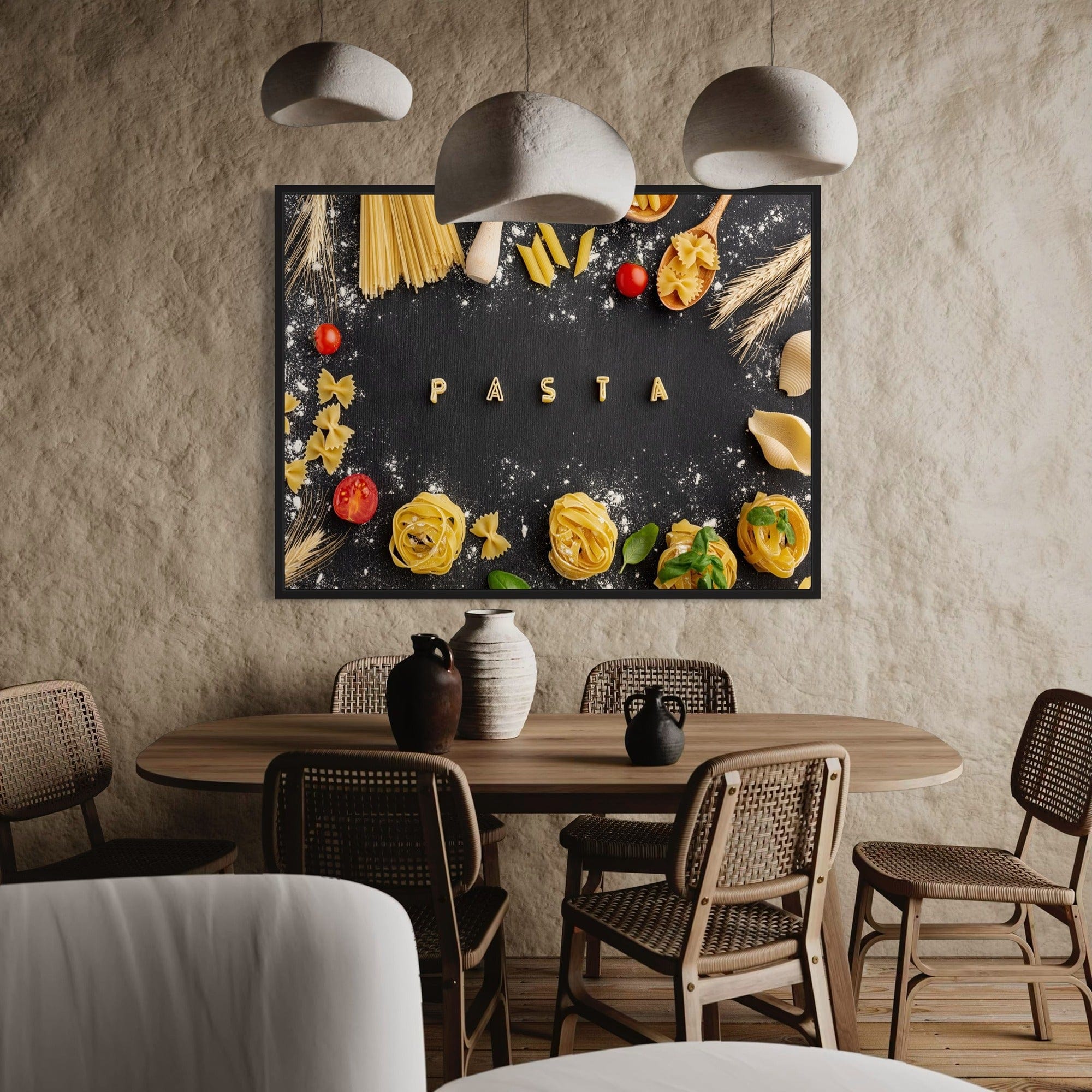 Word PASTA spelled with letters food art