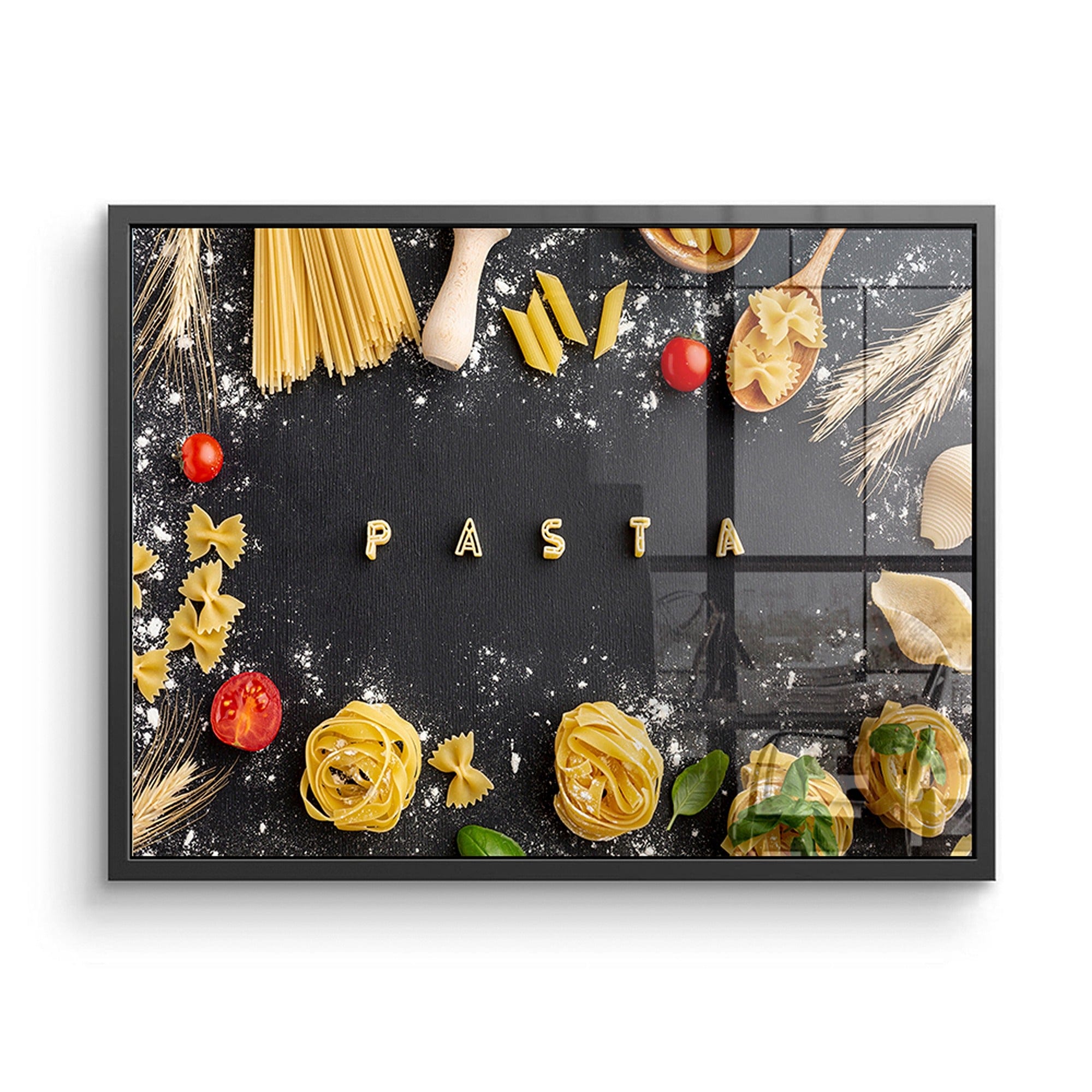 Tagliatelle nests and basil kitchen decor print
