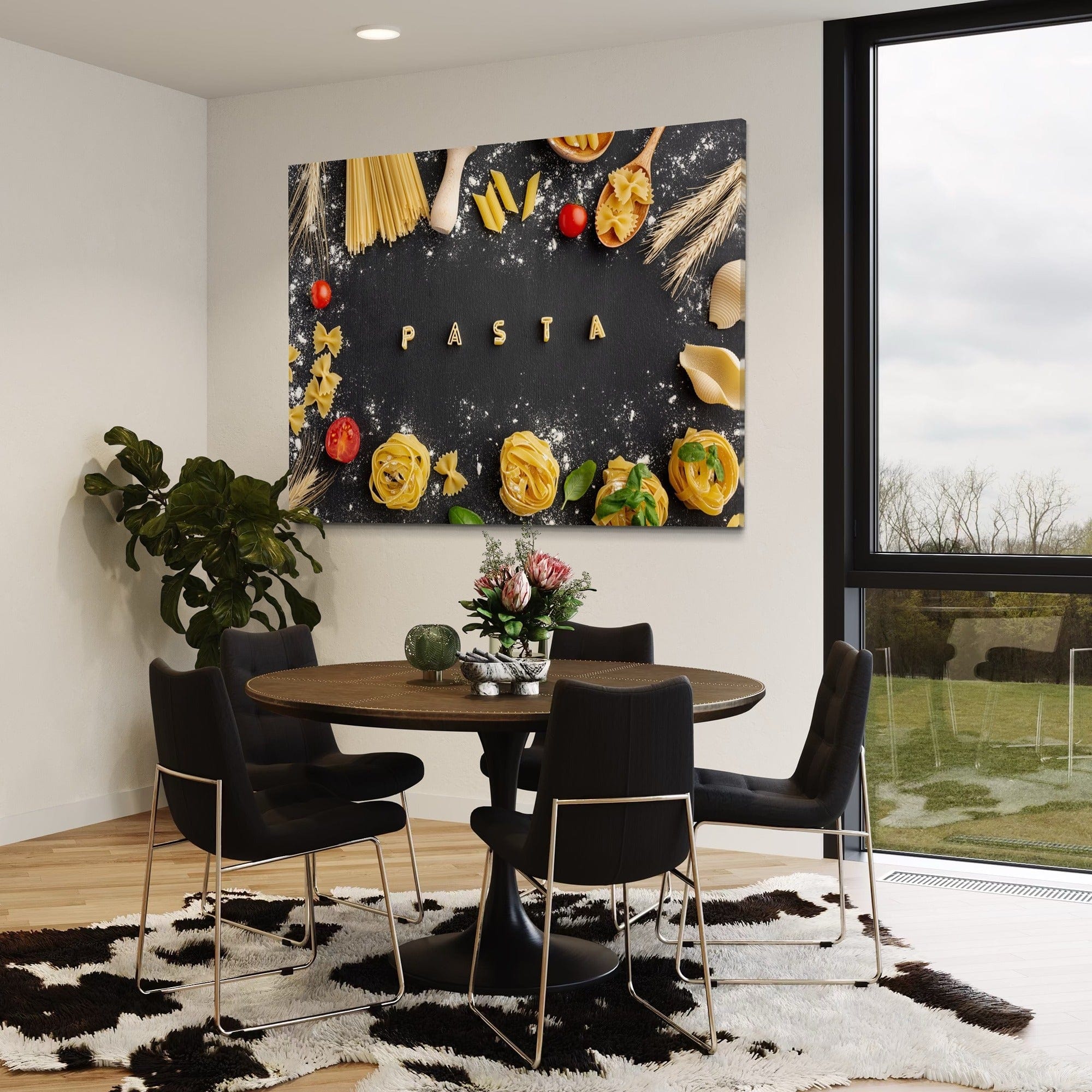 Modern kitchen canvas with farfalle and rigatoni