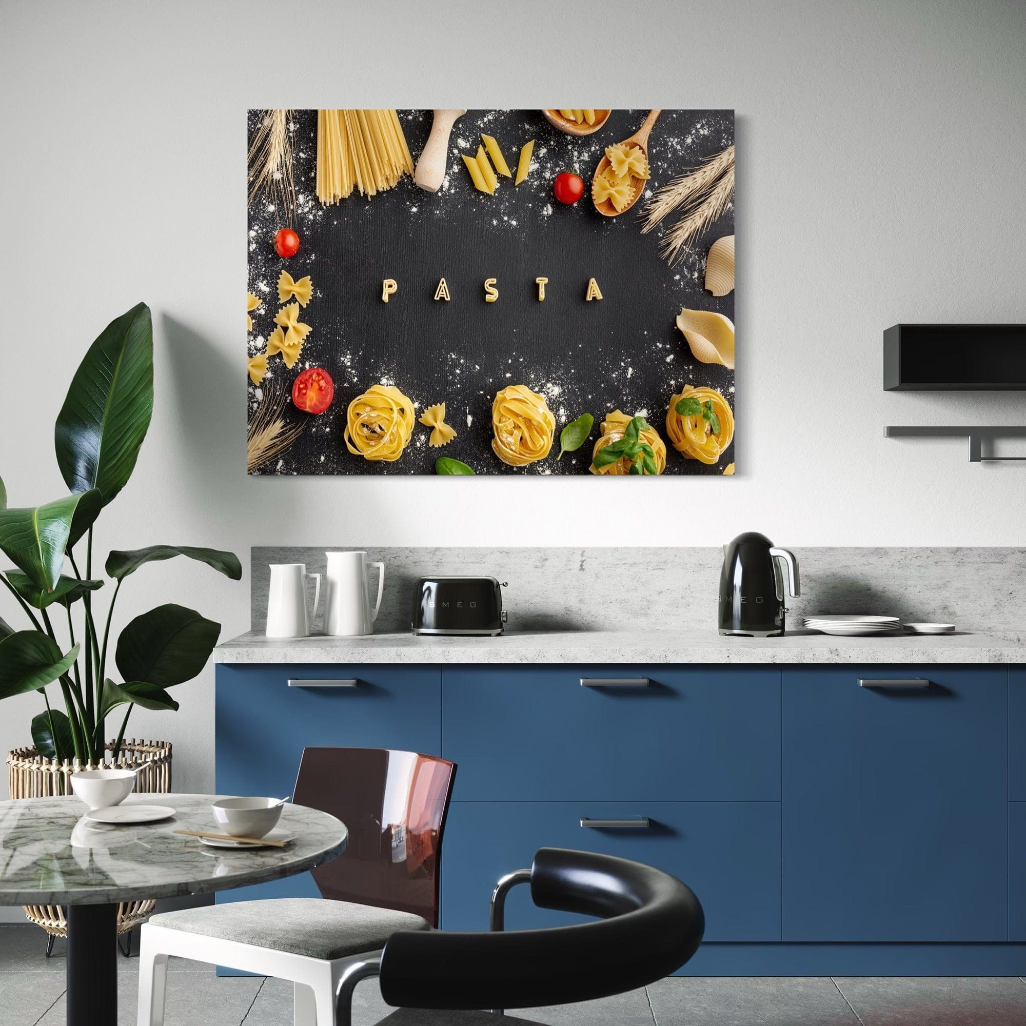 Black slate background pasta artwork