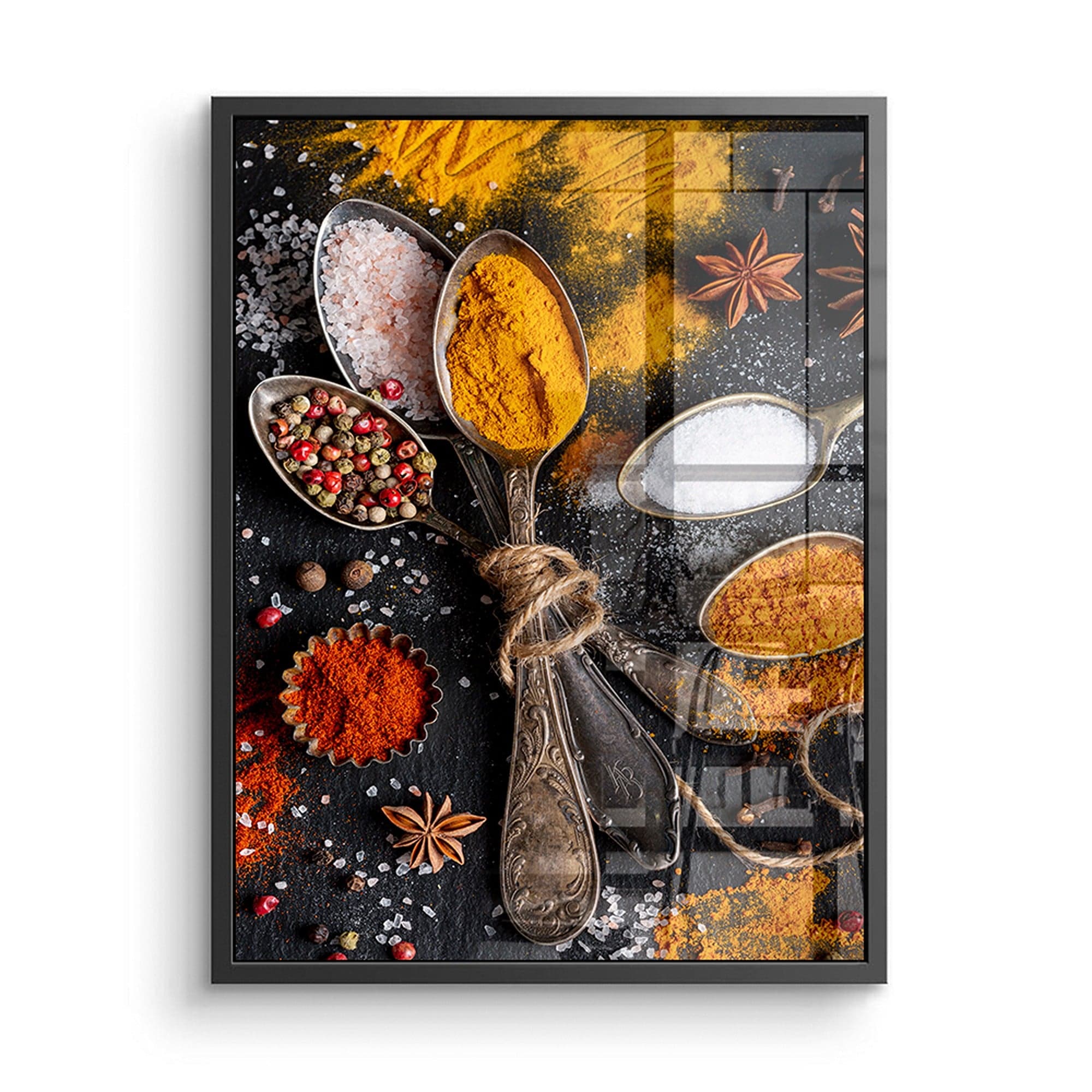 Rustic spices poster with pepper and salt