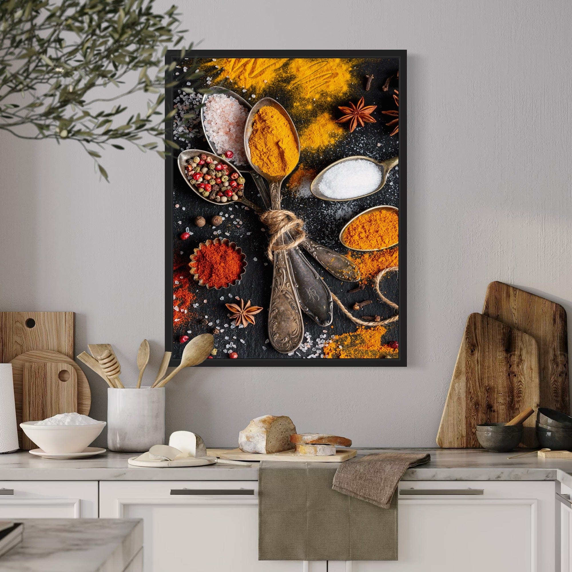 Black slate background spices canvas print