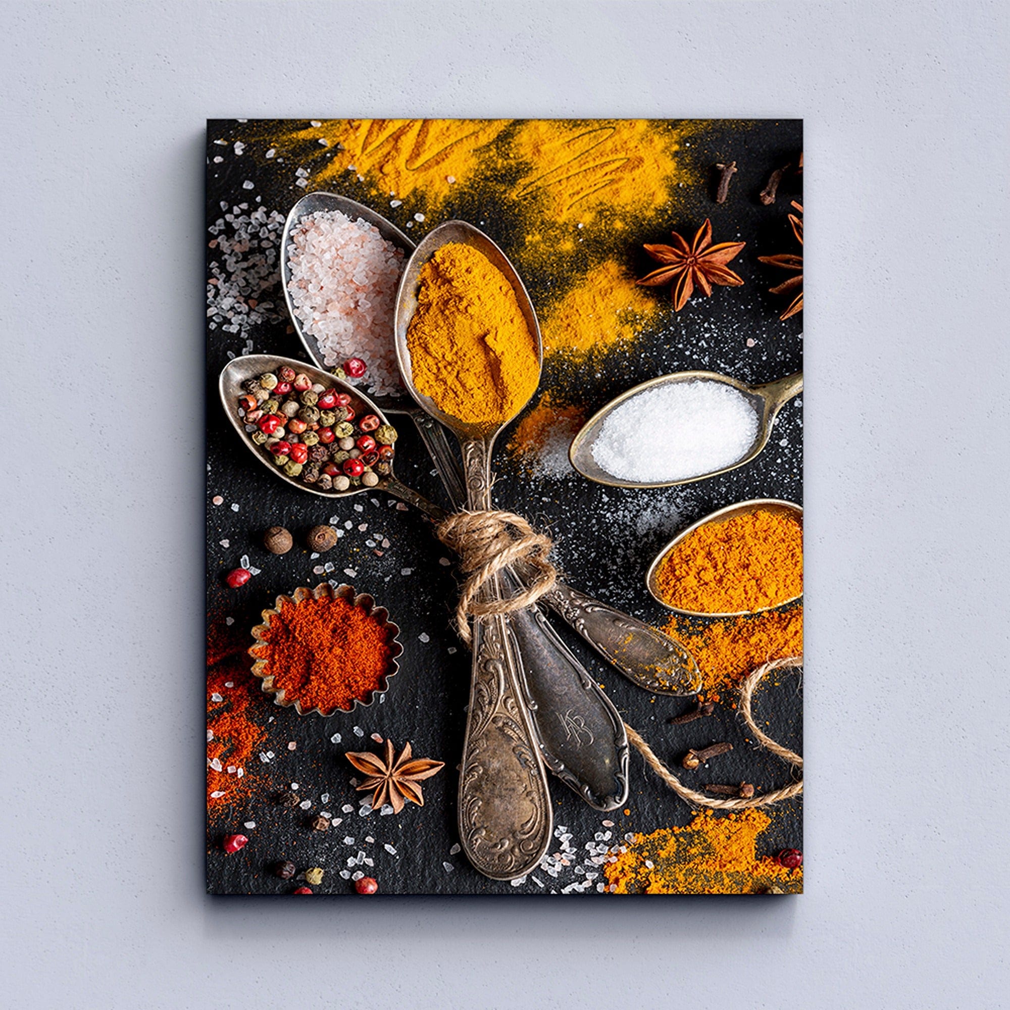 Bold kitchen canvas with red and yellow spices