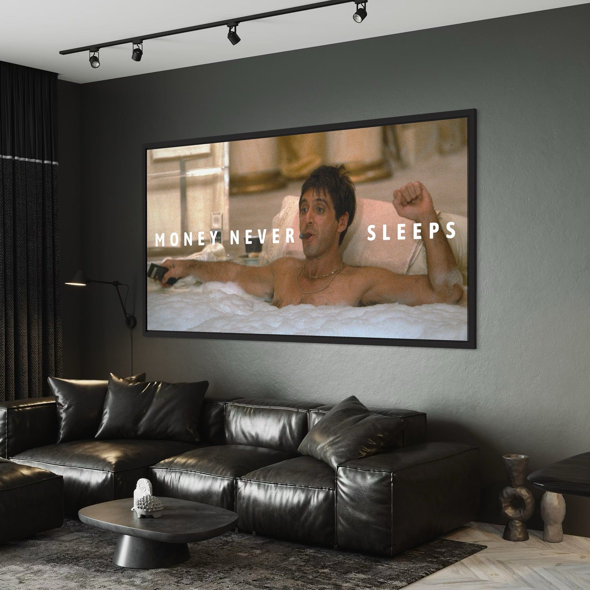 Money Never Sleeps cinematic canvas wall art – stylish home decoration piece