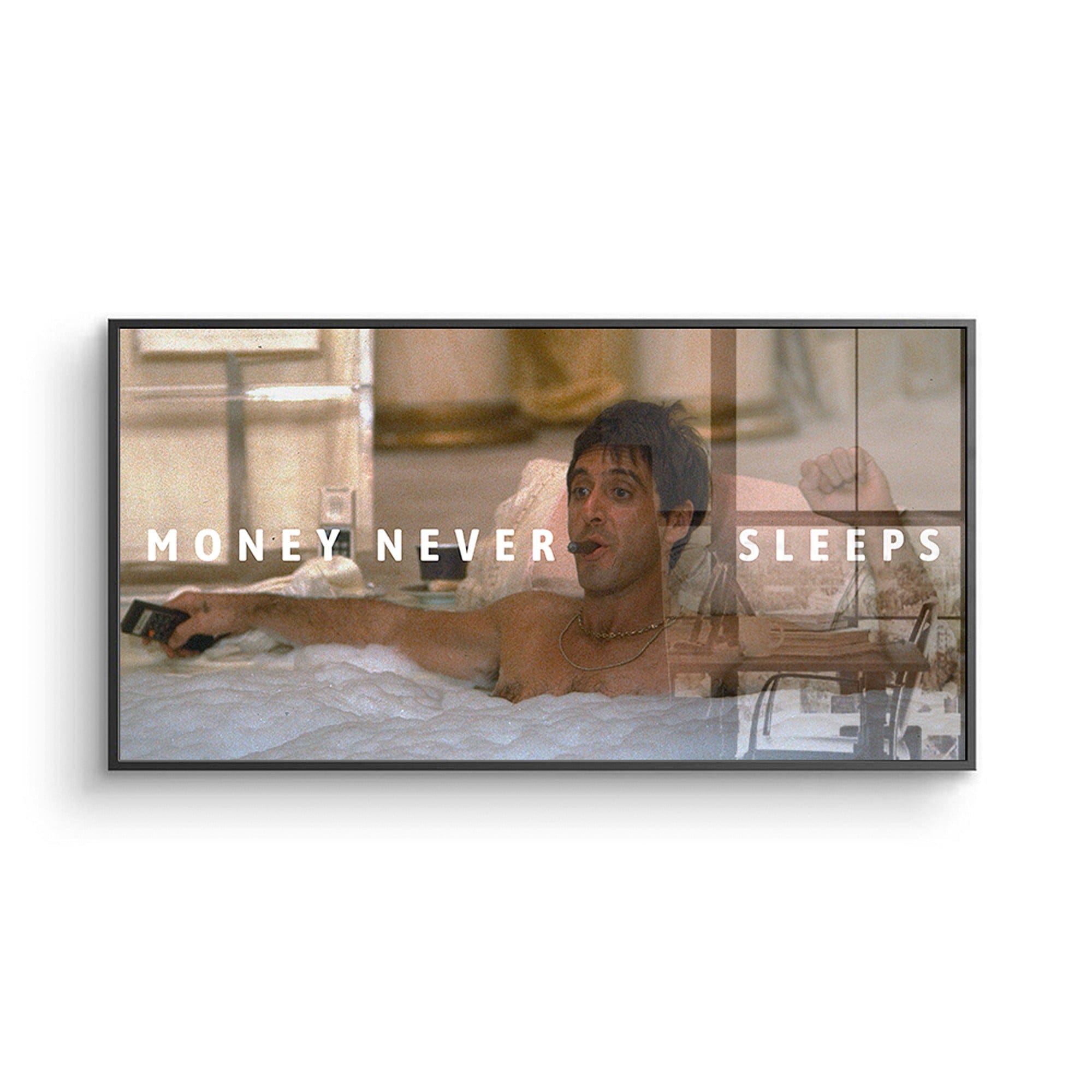Money Never Sleeps motivational canvas print – premium quality wall decor