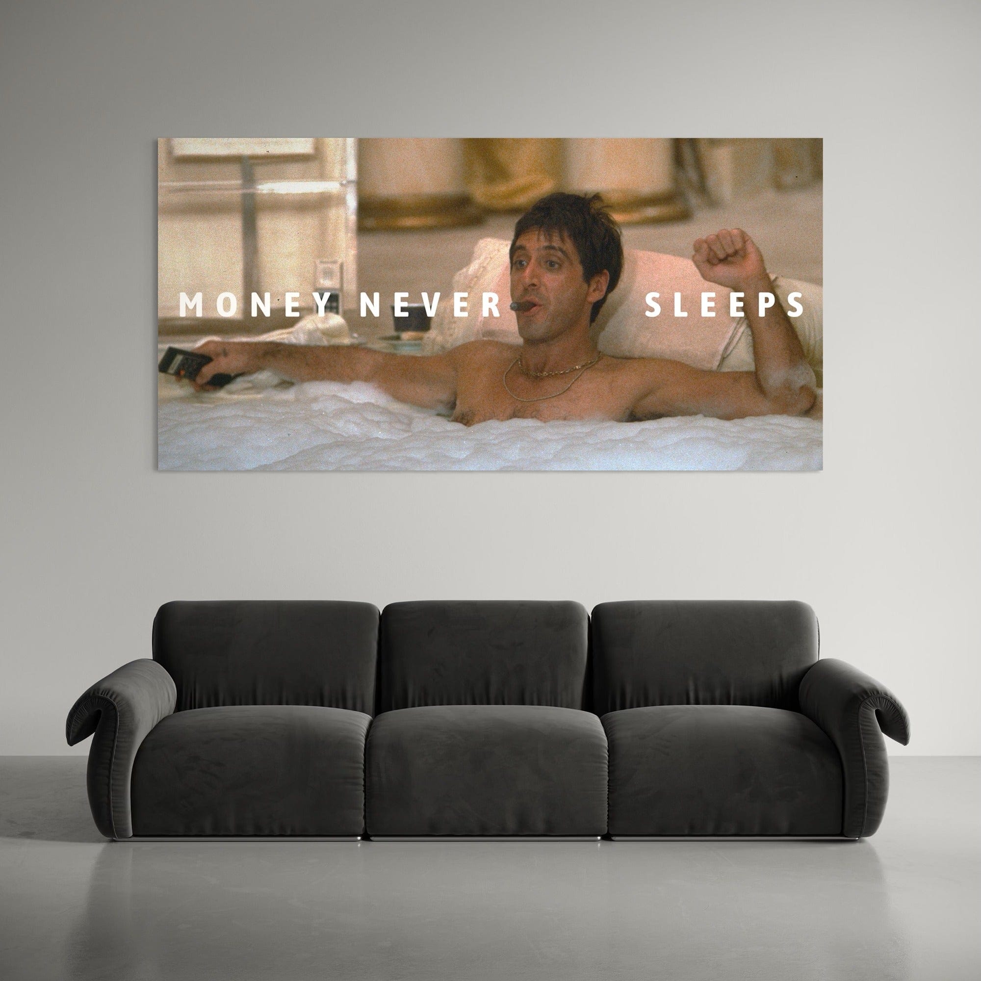 Money Never Sleeps wall art on canvas – luxury decorative artwork for home or office