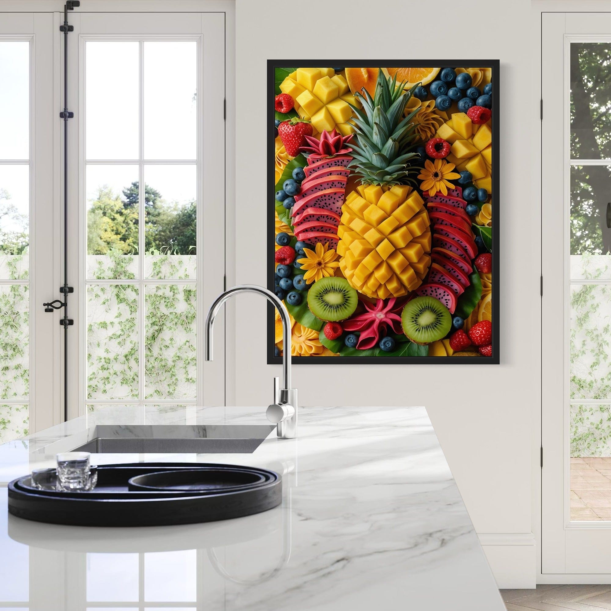 Bright tropical breakfast nook wall art