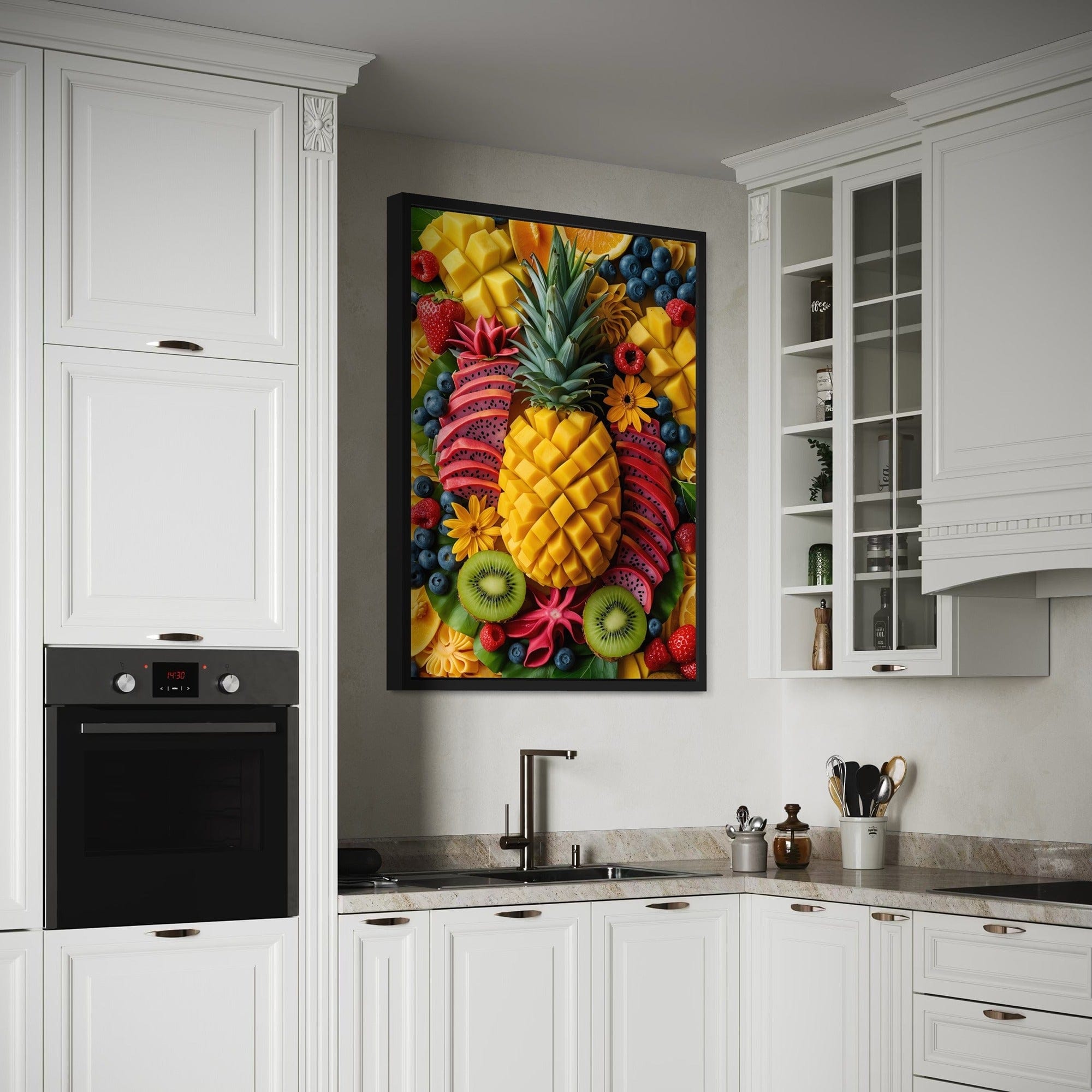 Colorful pineapple and kiwi kitchen decor print