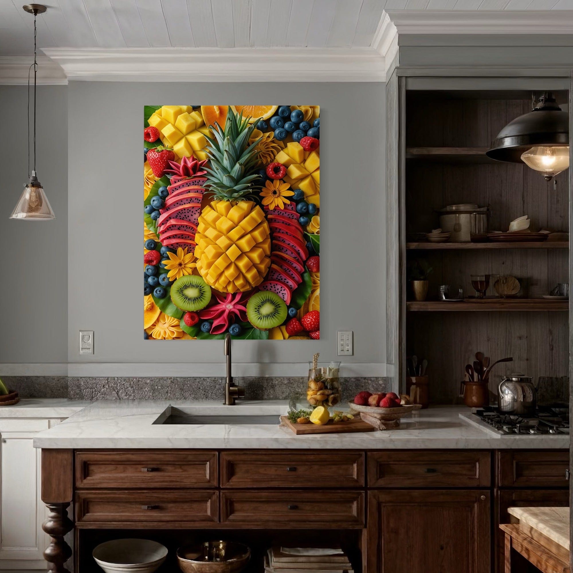 Pineapple canvas with dragon fruit and berries