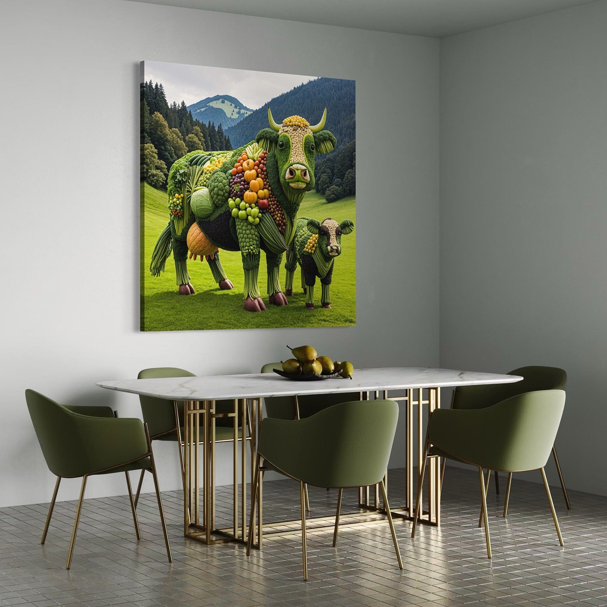 colorful kitchen canvas with greens