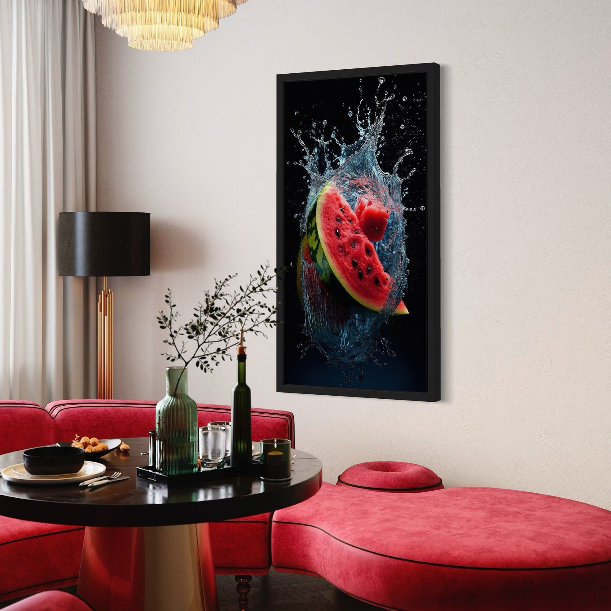 Juicy watermelon slice in water poster
