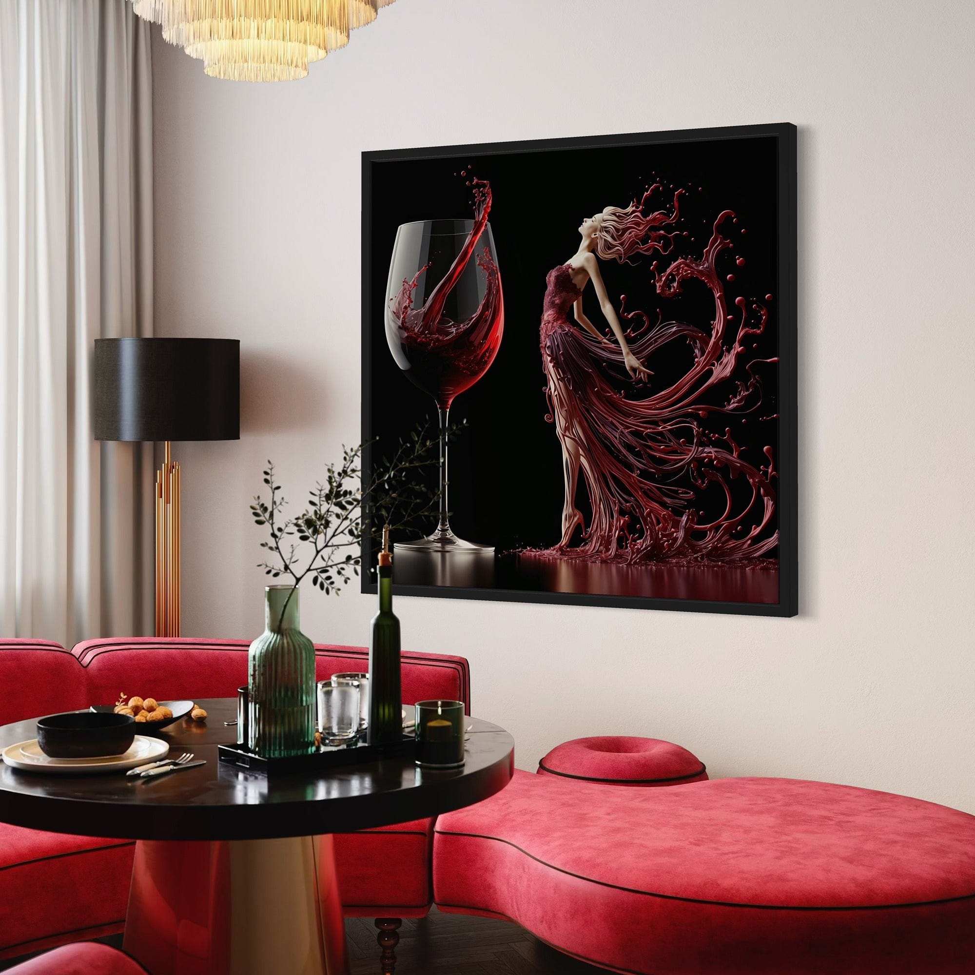 Modern kitchen decor featuring wine themed canvas artwork
