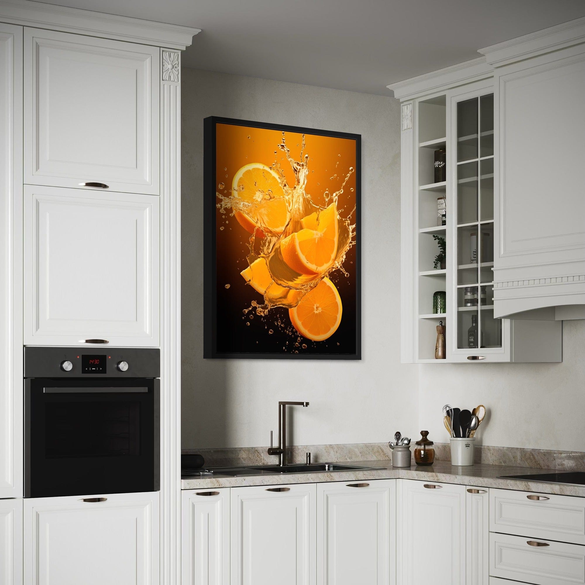 Fresh oranges wall art on dark background