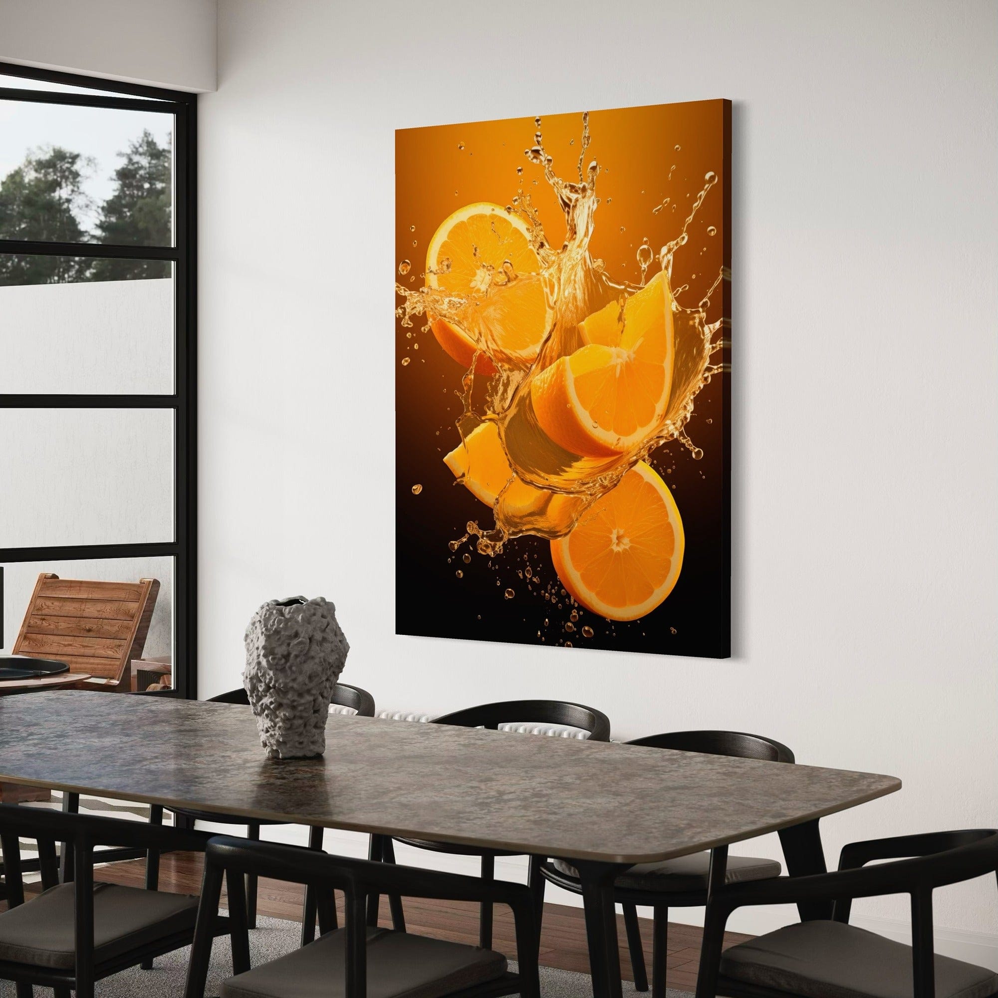 Orange wedges water splash kitchen picture
