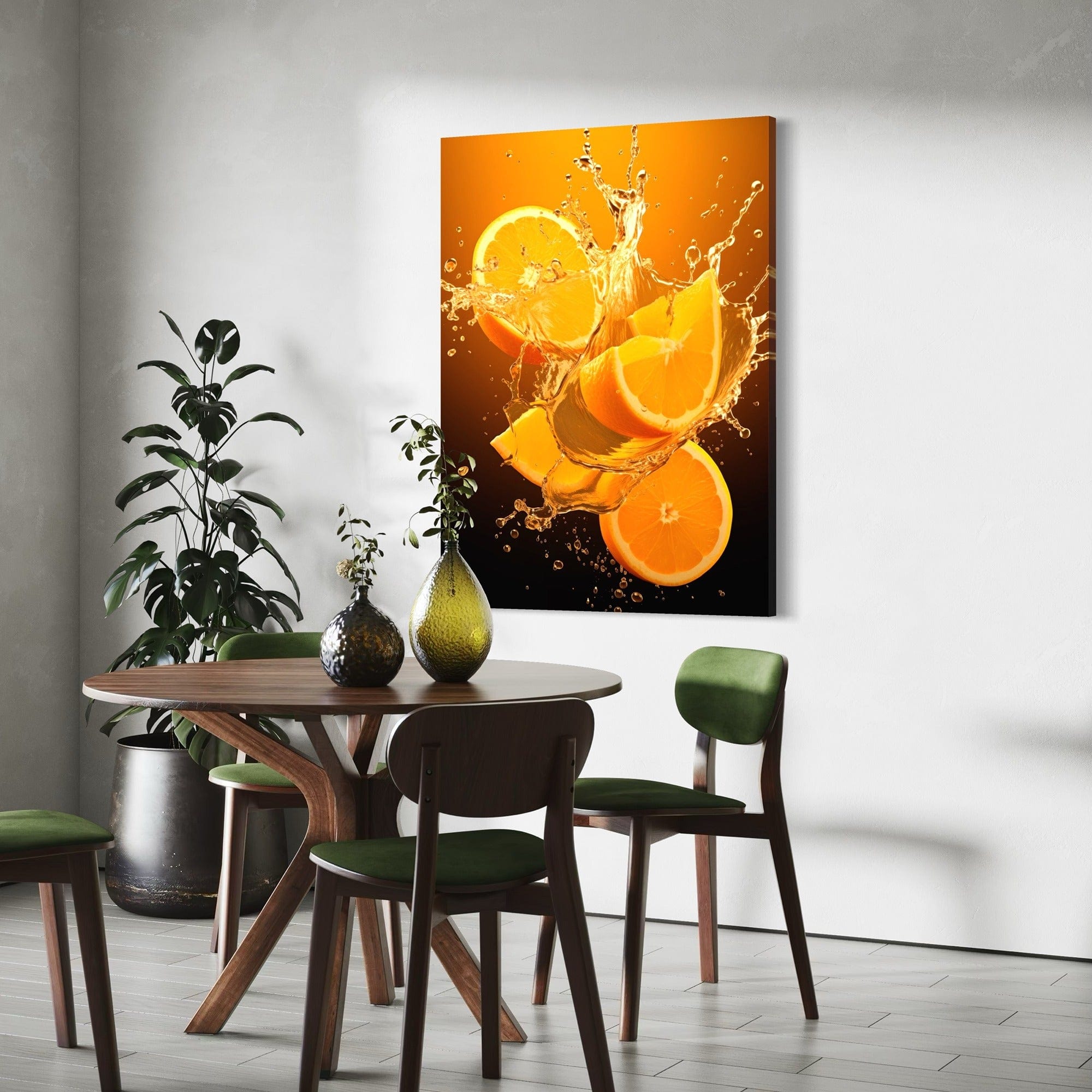 Bold orange splash canvas home bar decor